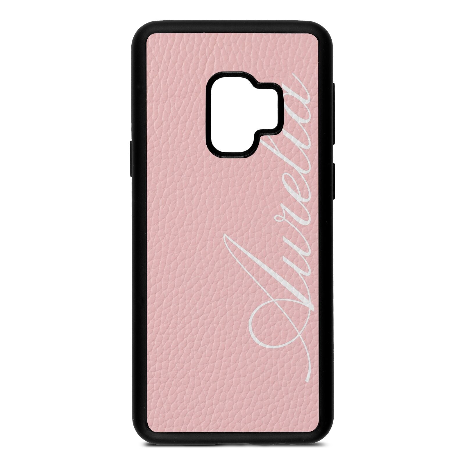 Personalised Text Pink Pebble Leather Samsung S9 Case