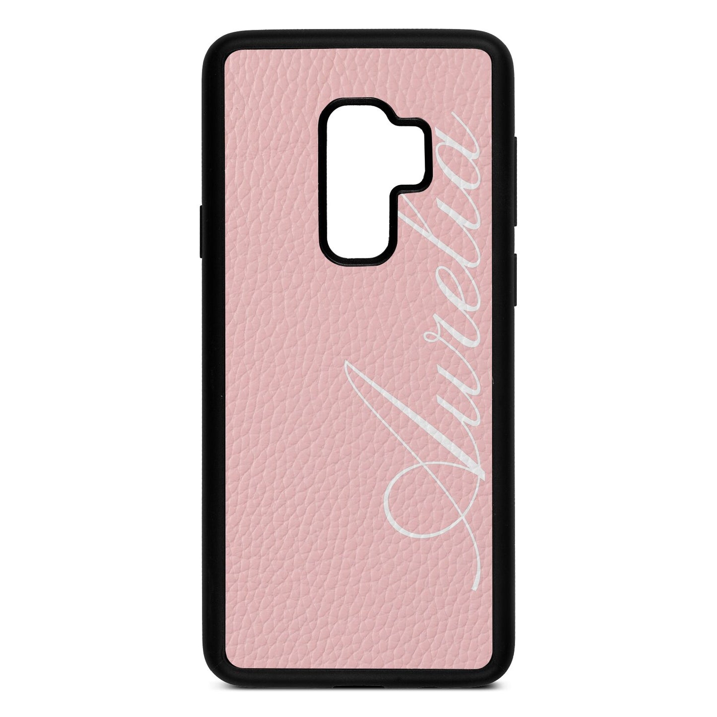 Personalised Text Pink Pebble Leather Samsung S9 Plus Case