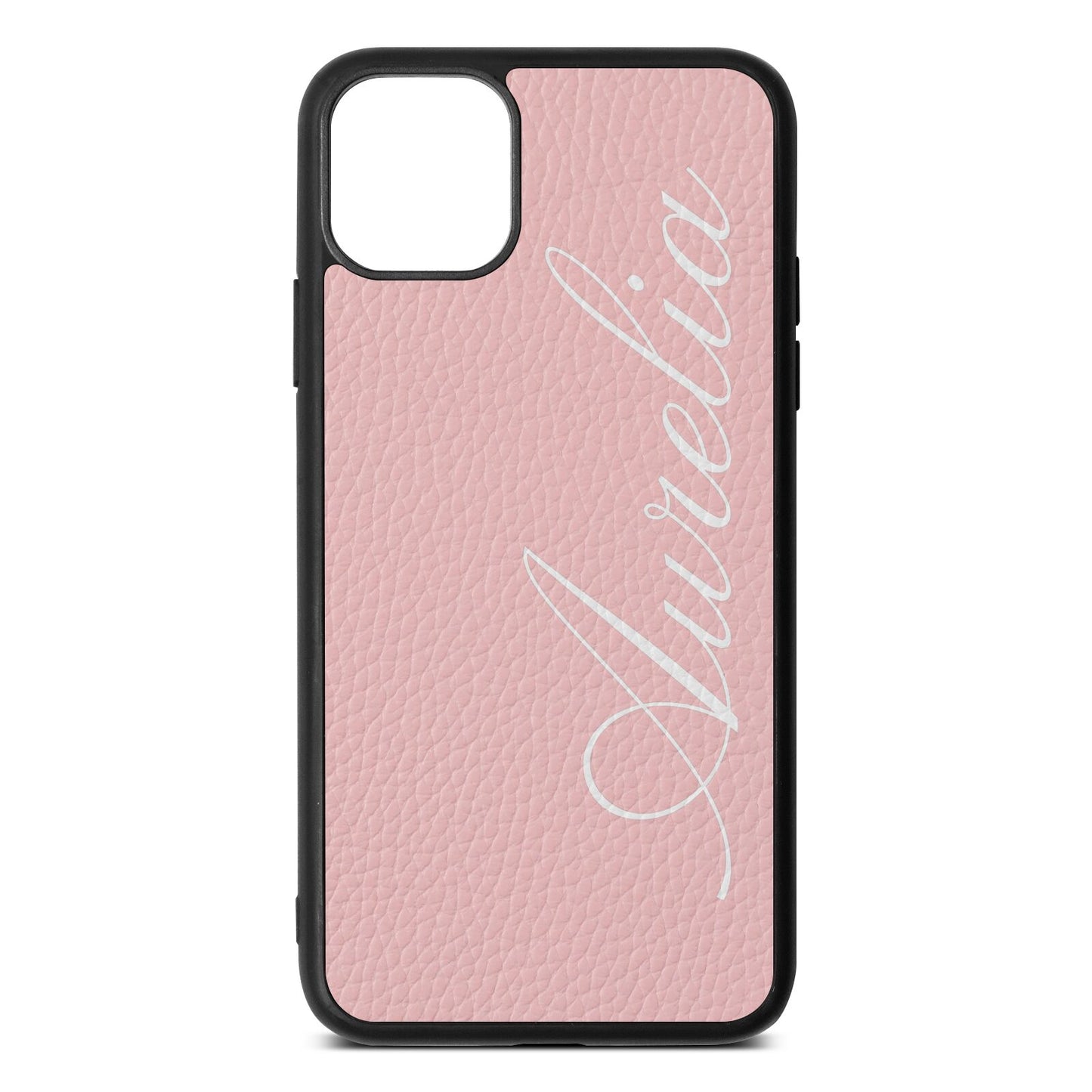 Personalised Text Pink Pebble Leather iPhone 11 Pro Max Case