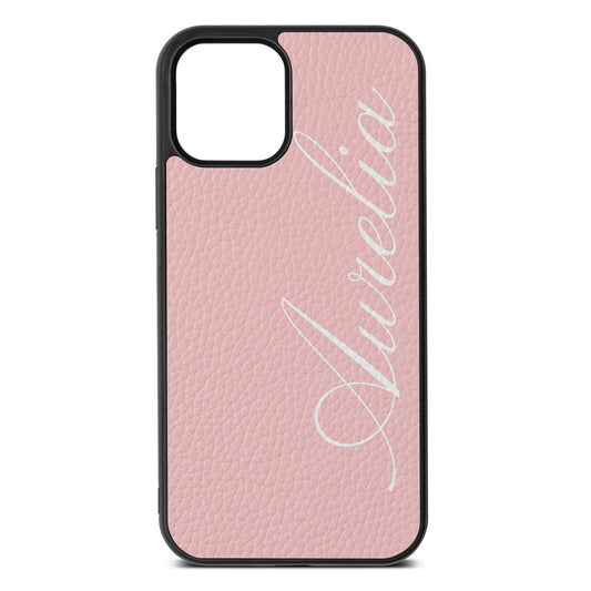 Personalised Text Pink Pebble Leather iPhone 12 Case