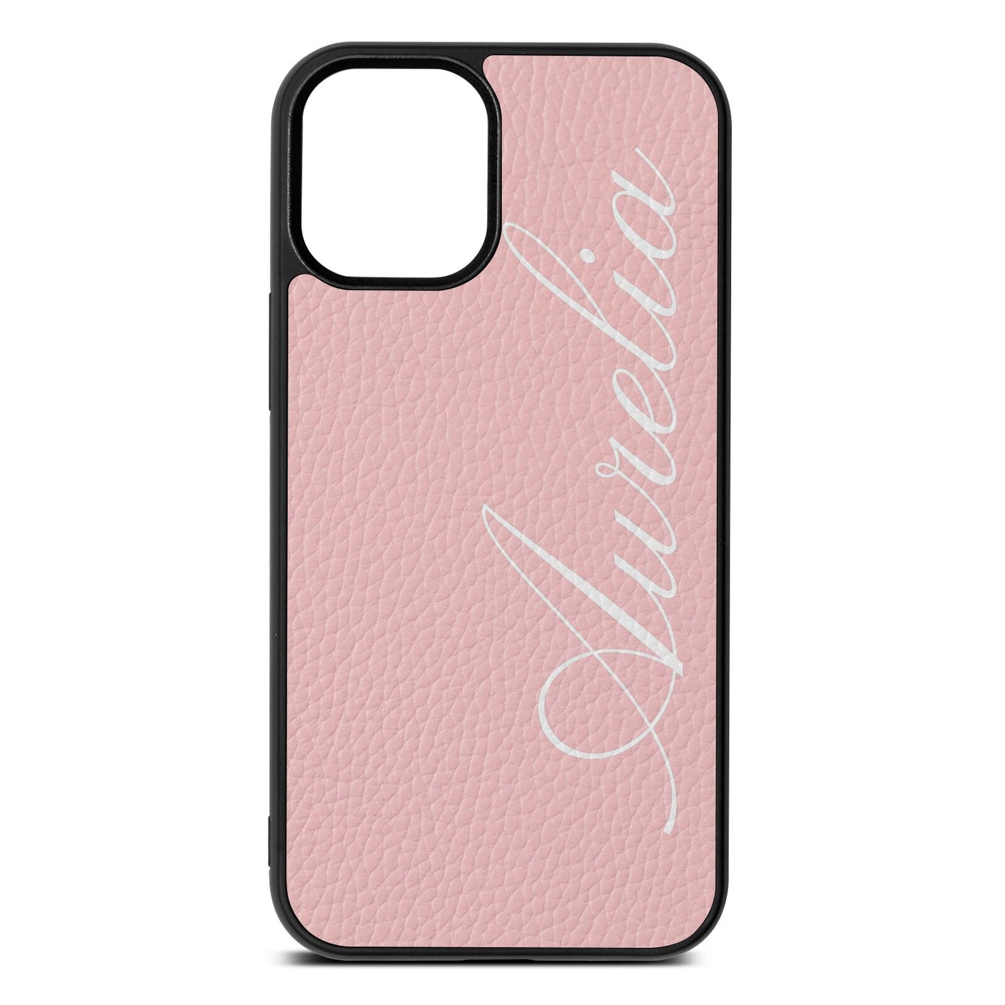 Personalised Text Pink Pebble Leather iPhone 12 Mini Case