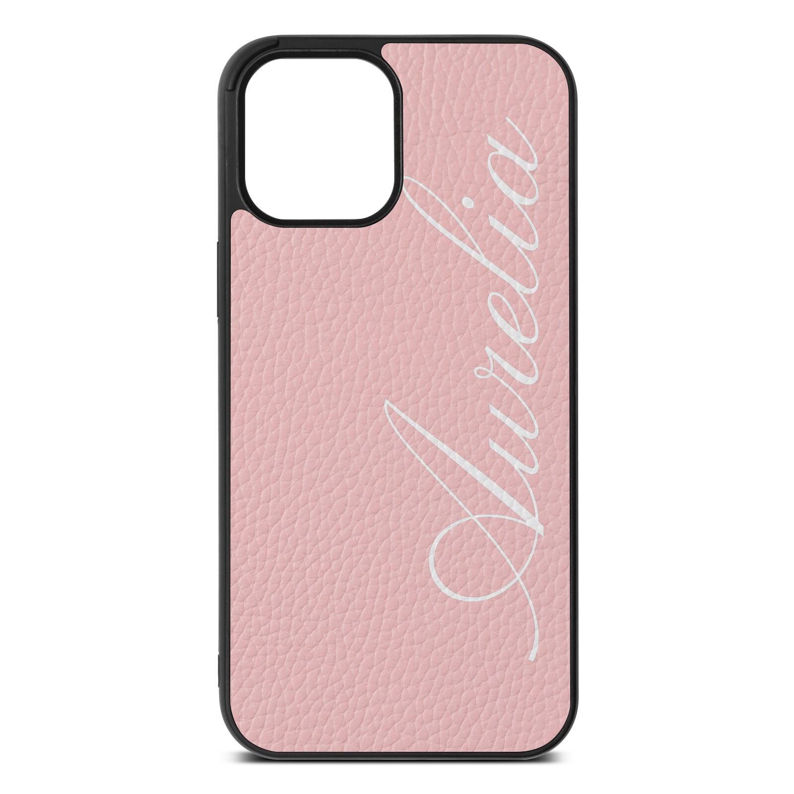 Personalised Text Pink Pebble Leather iPhone 12 Pro Max Case