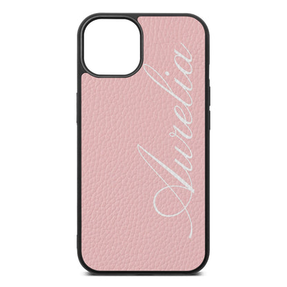 Personalised Text Pink Pebble Leather iPhone 13 Case