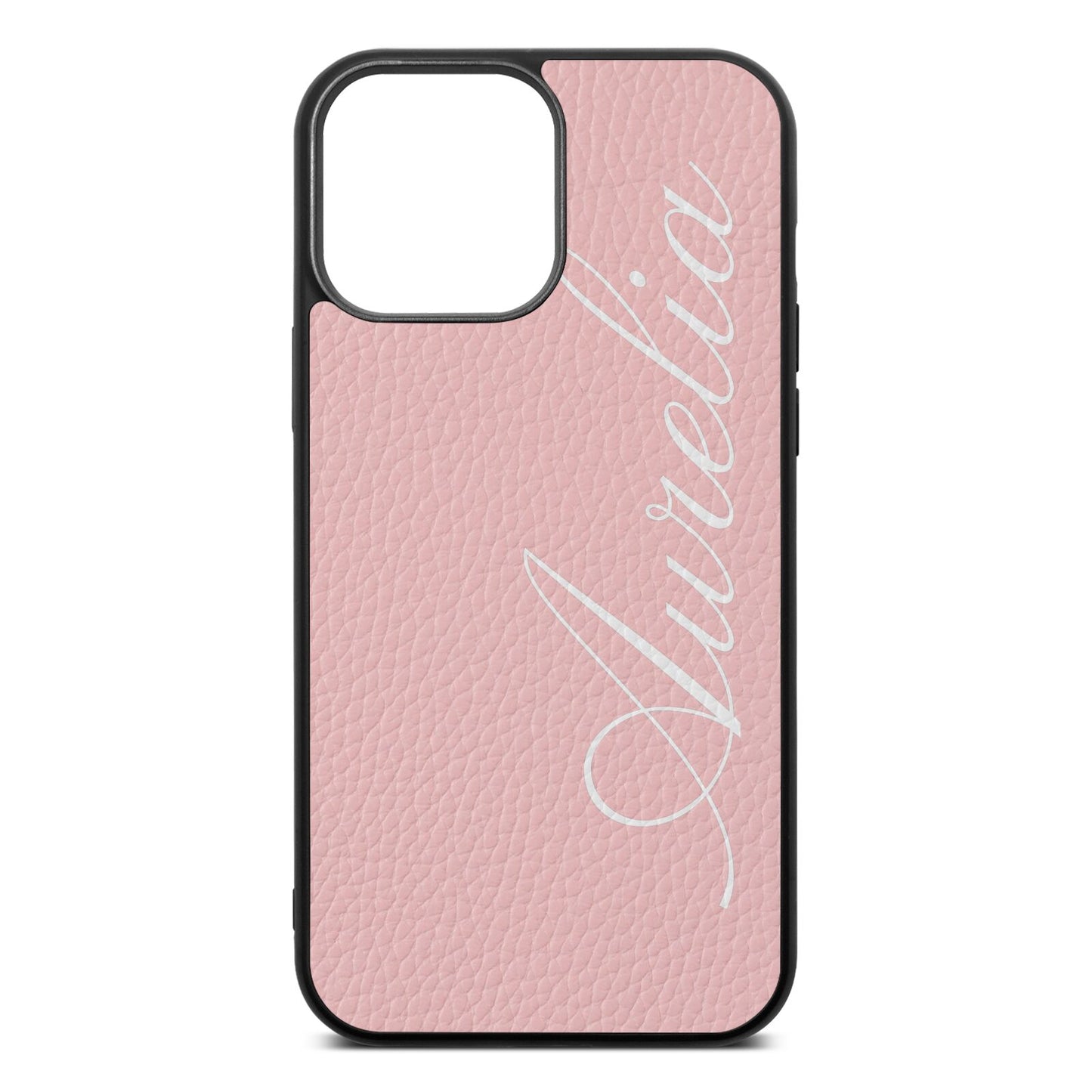 Personalised Text Pink Pebble Leather iPhone 13 Pro Max Case
