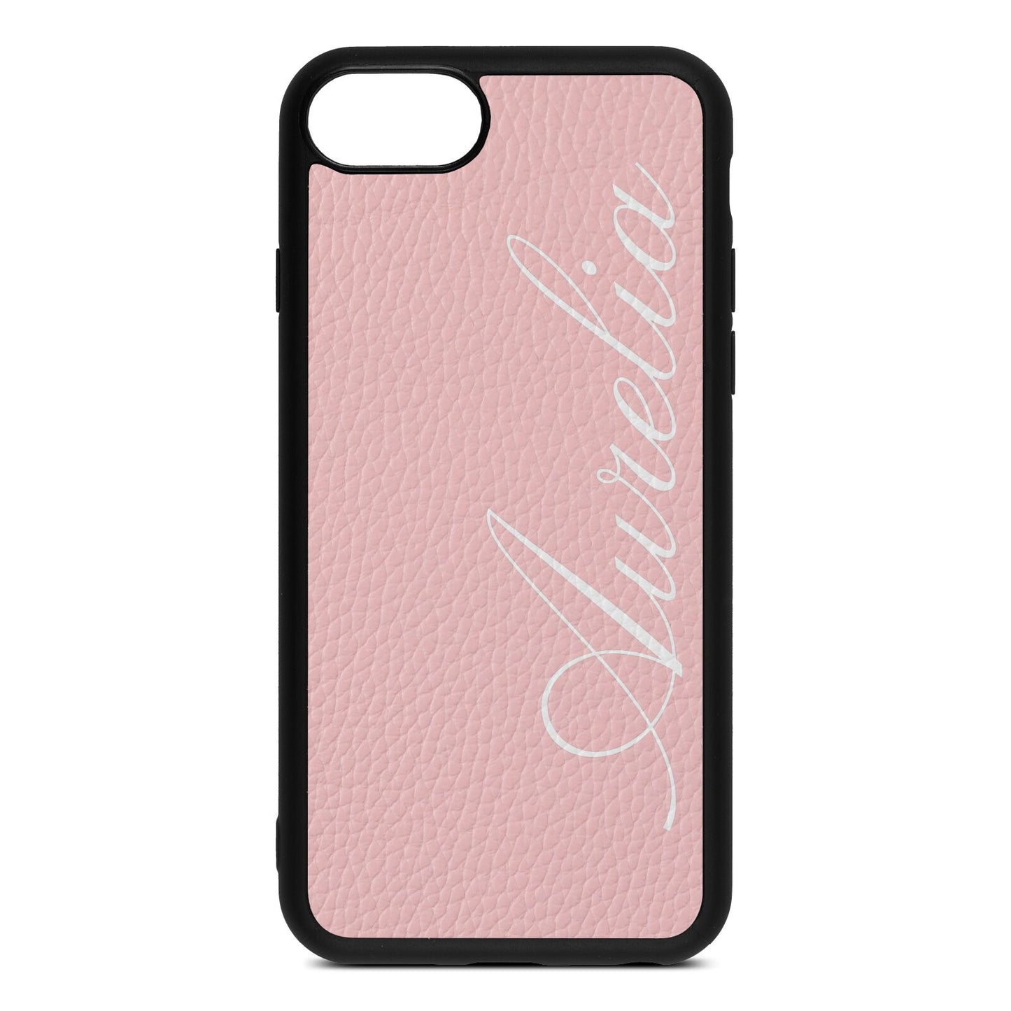 Personalised Text Pink Pebble Leather iPhone 8 Case