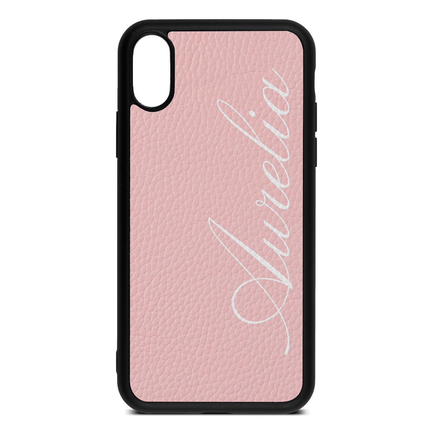 Personalised Text Pink Pebble Leather iPhone Xs Case