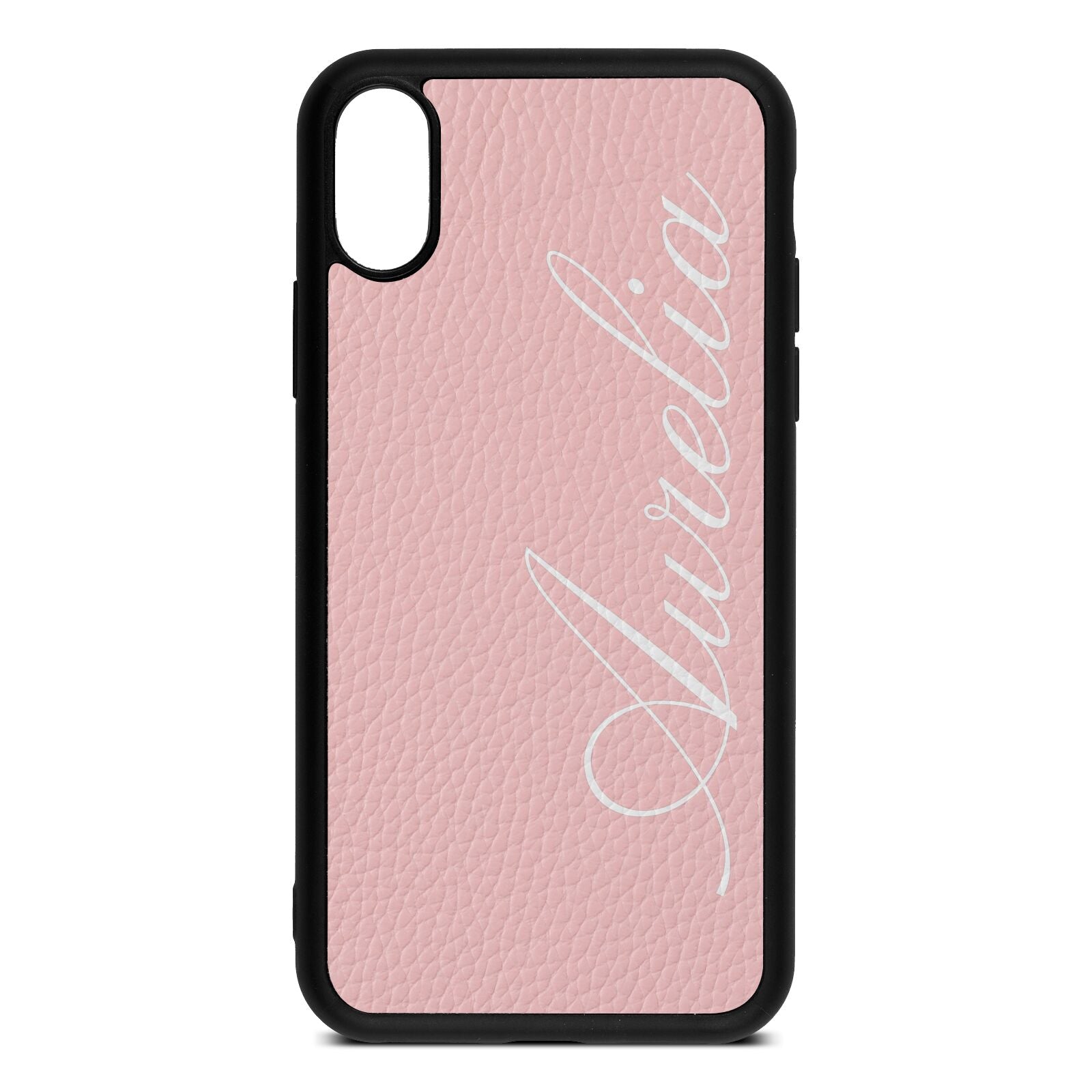 Personalised Text Pink Pebble Leather iPhone Xs Case
