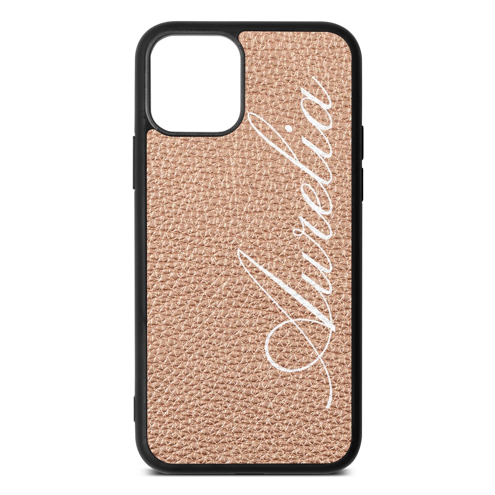 Personalised Text Rose Gold Pebble Leather iPhone 11 Case