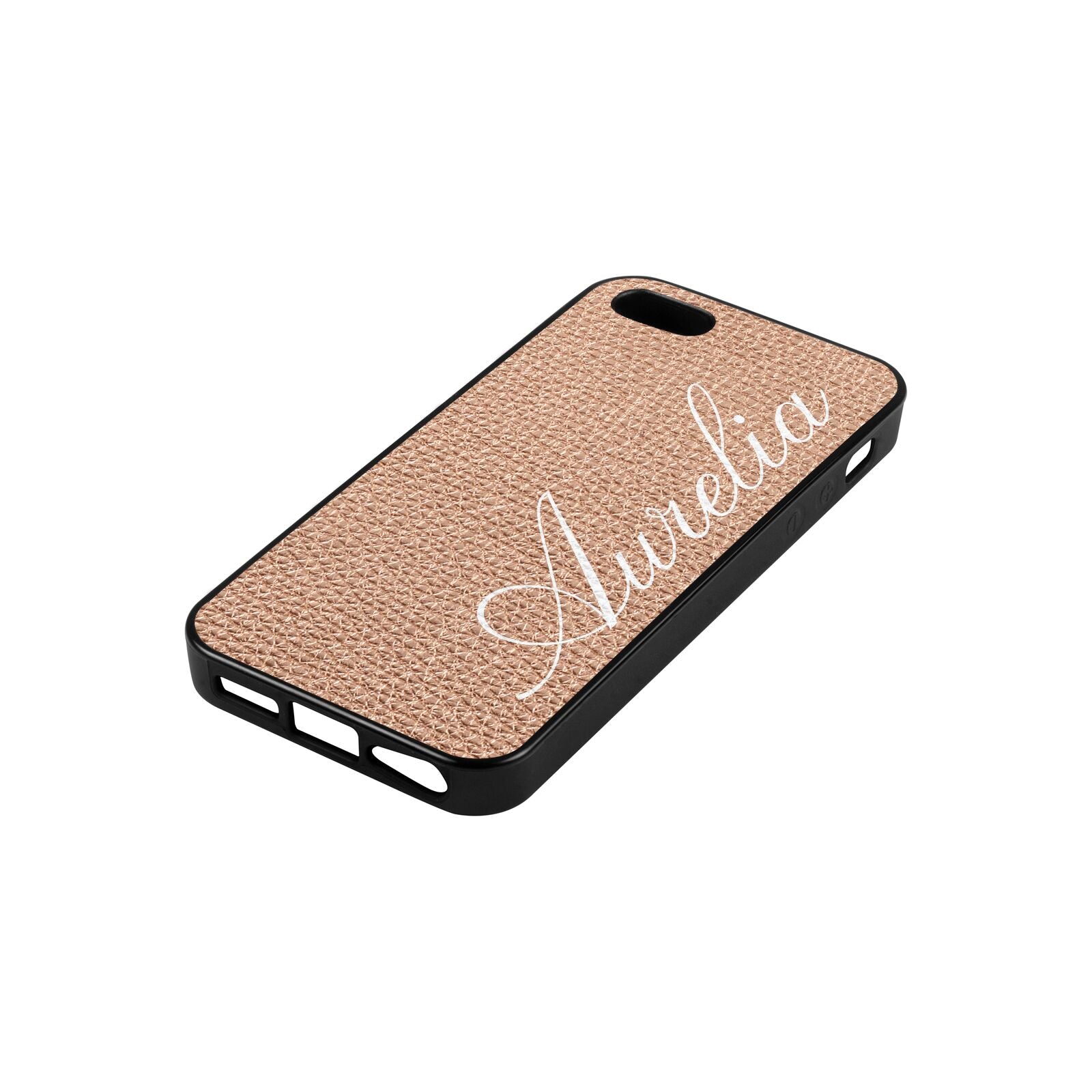 Personalised Text Rose Gold Pebble Leather iPhone 5 Case Side Angle