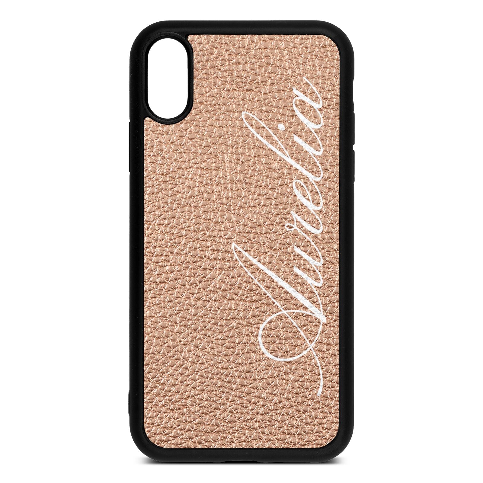 Personalised Text Rose Gold Pebble Leather iPhone Xr Case