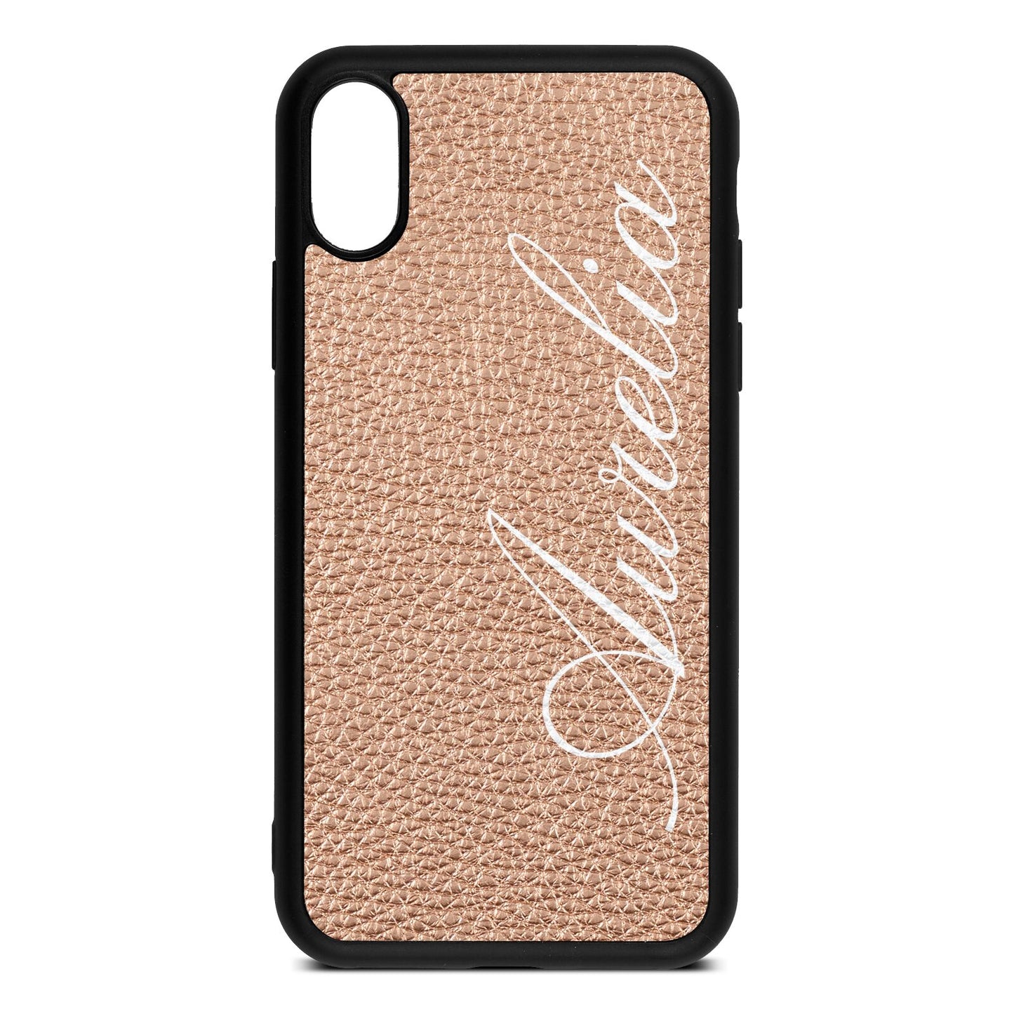Personalised Text Rose Gold Pebble Leather iPhone Xs Case