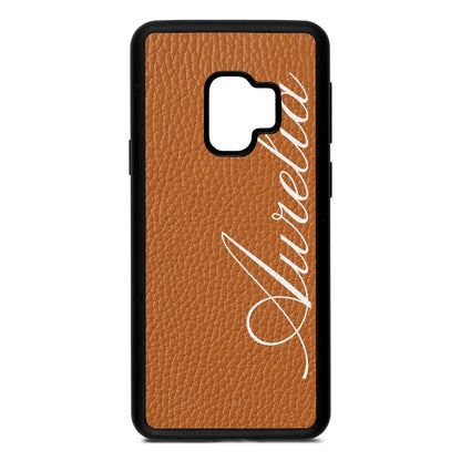 Personalised Text Tan Pebble Leather Samsung S9 Case