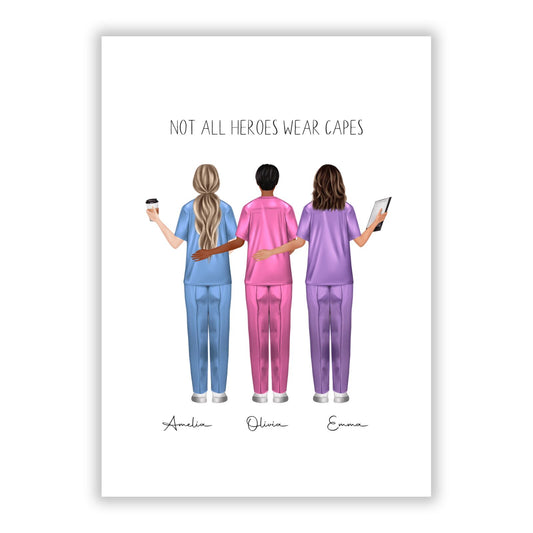 Personalised Three Nurses A5 Flat Greetings Card