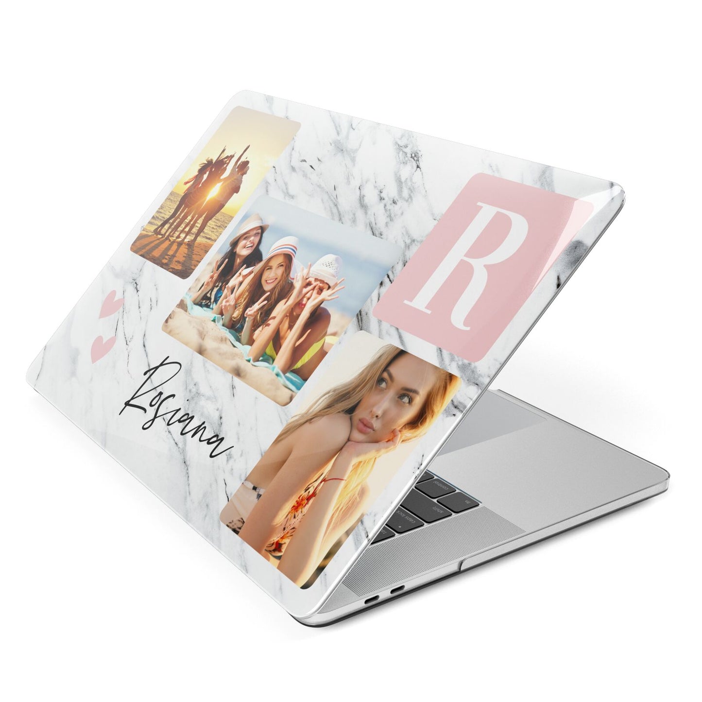 Personalised Three Photo Marble Name Apple MacBook Case Side View