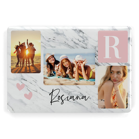 Personalised Three Photo Marble Name Apple MacBook Case