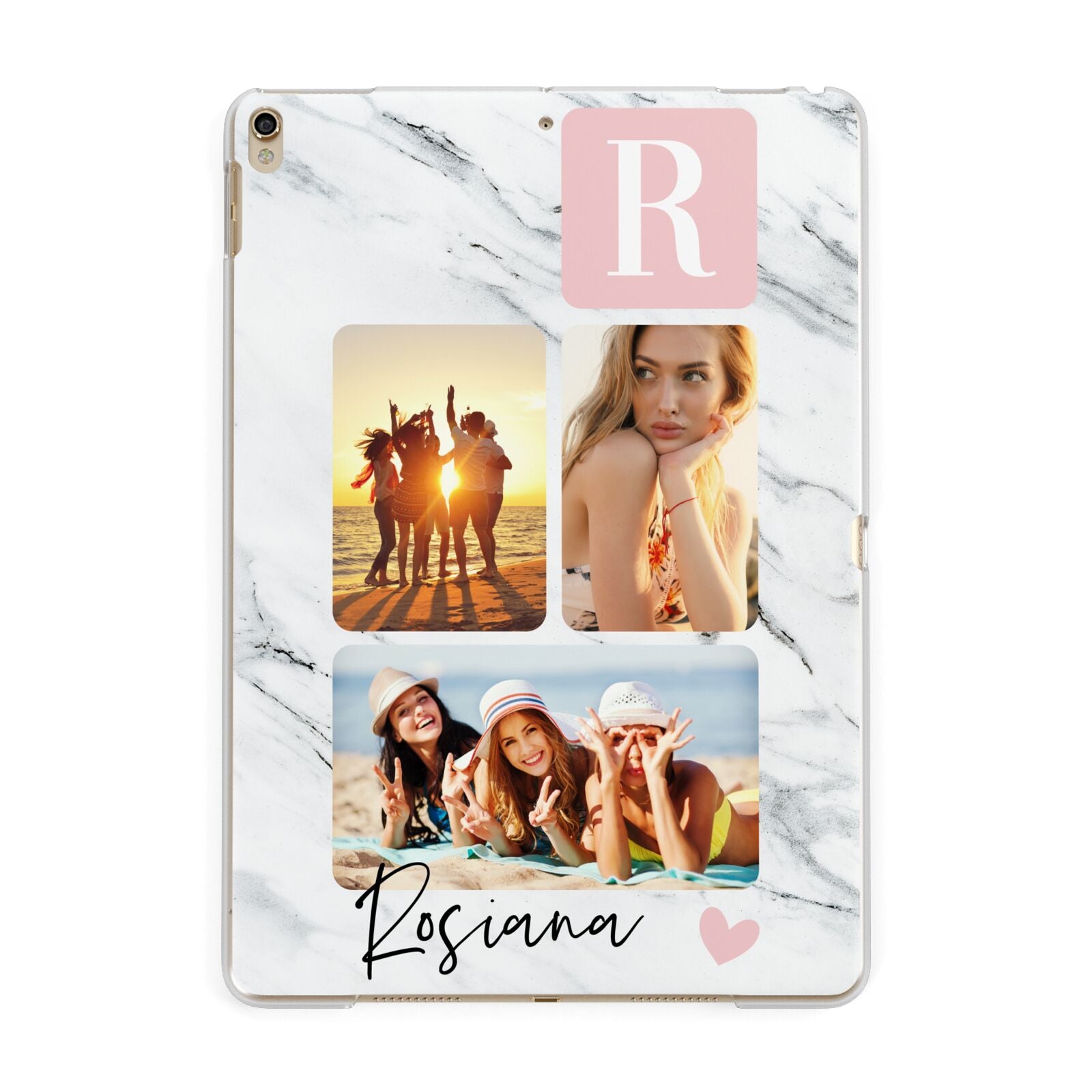Personalised Three Photo Marble Name Apple iPad Gold Case