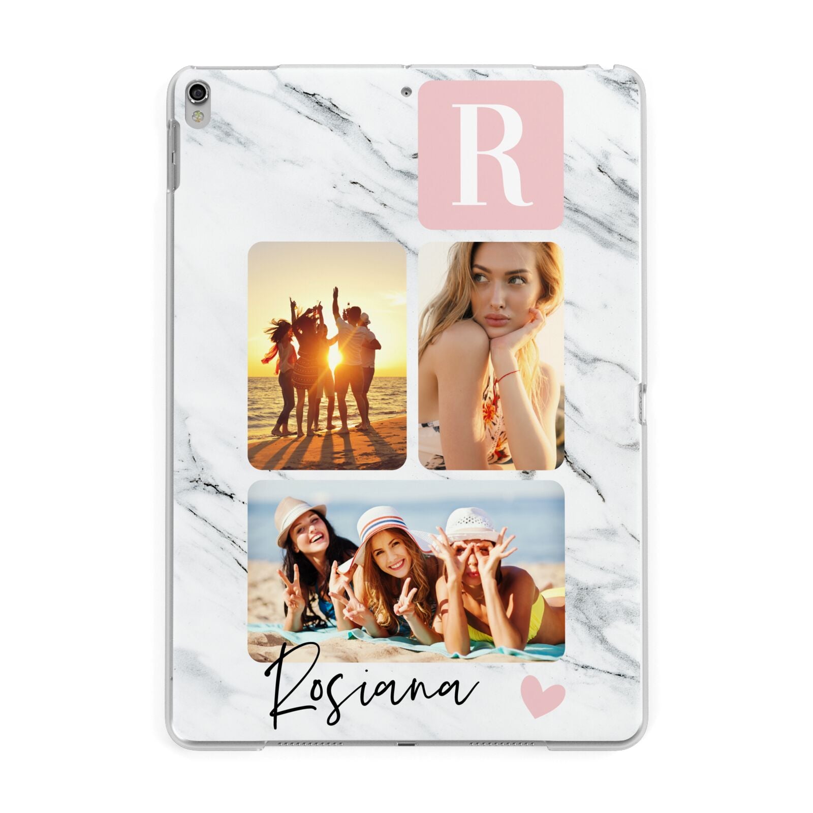 Personalised Three Photo Marble Name Apple iPad Silver Case