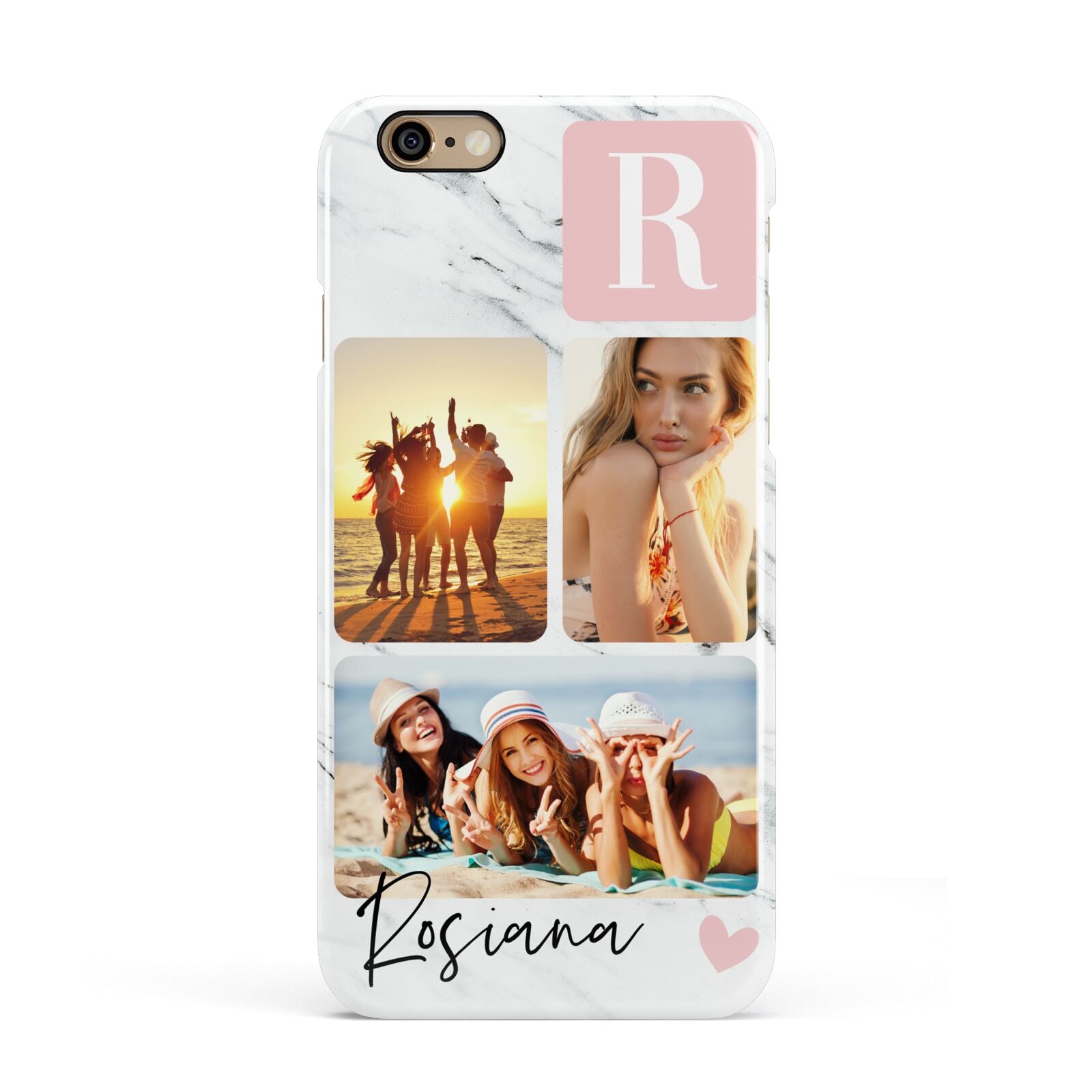 Personalised Three Photo Marble Name Apple iPhone 6 3D Snap Case