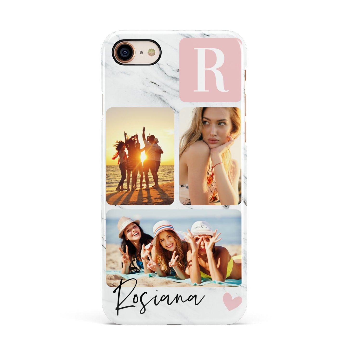 Personalised Three Photo Marble Name Apple iPhone 7 8 3D Snap Case
