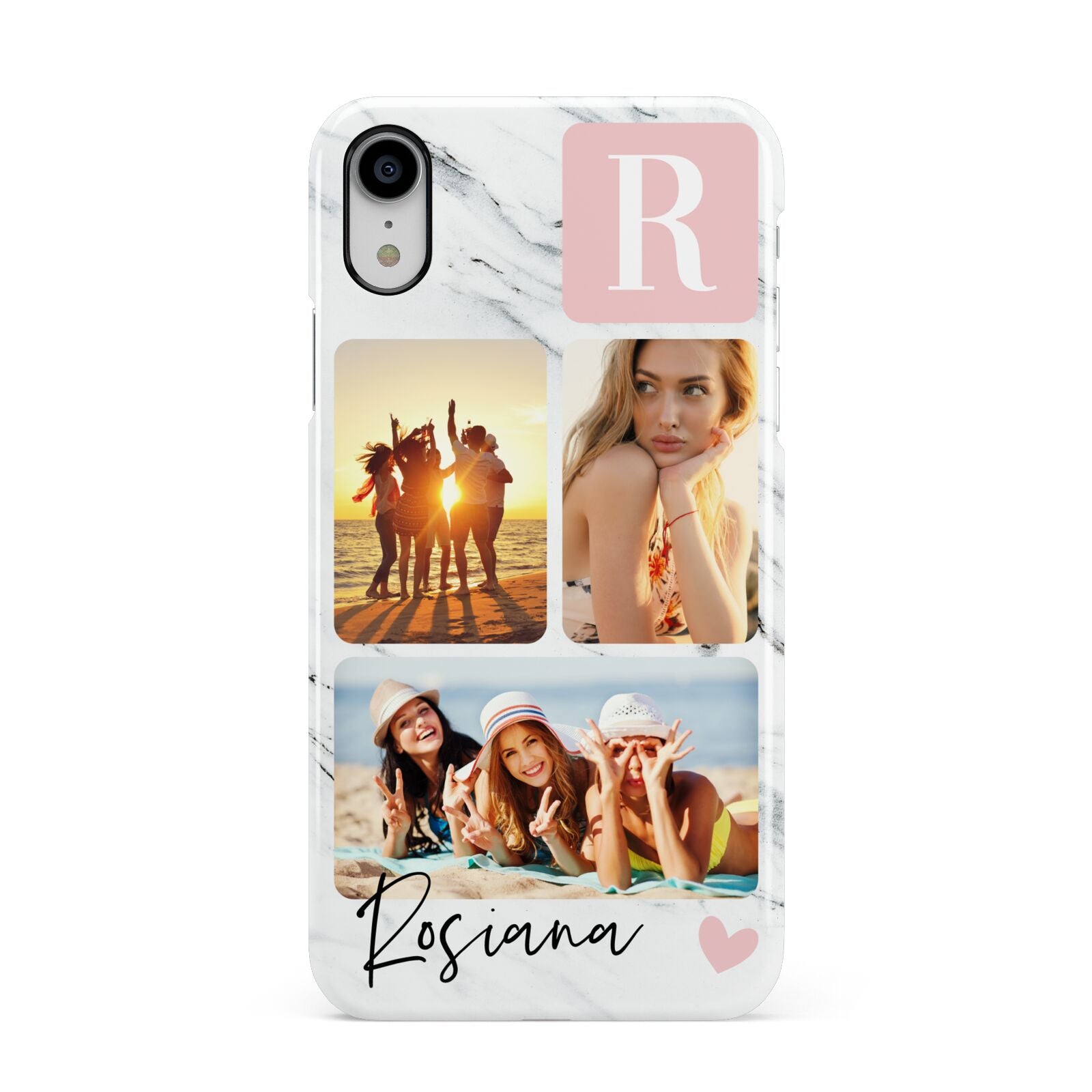 Personalised Three Photo Marble Name Apple iPhone XR White 3D Snap Case