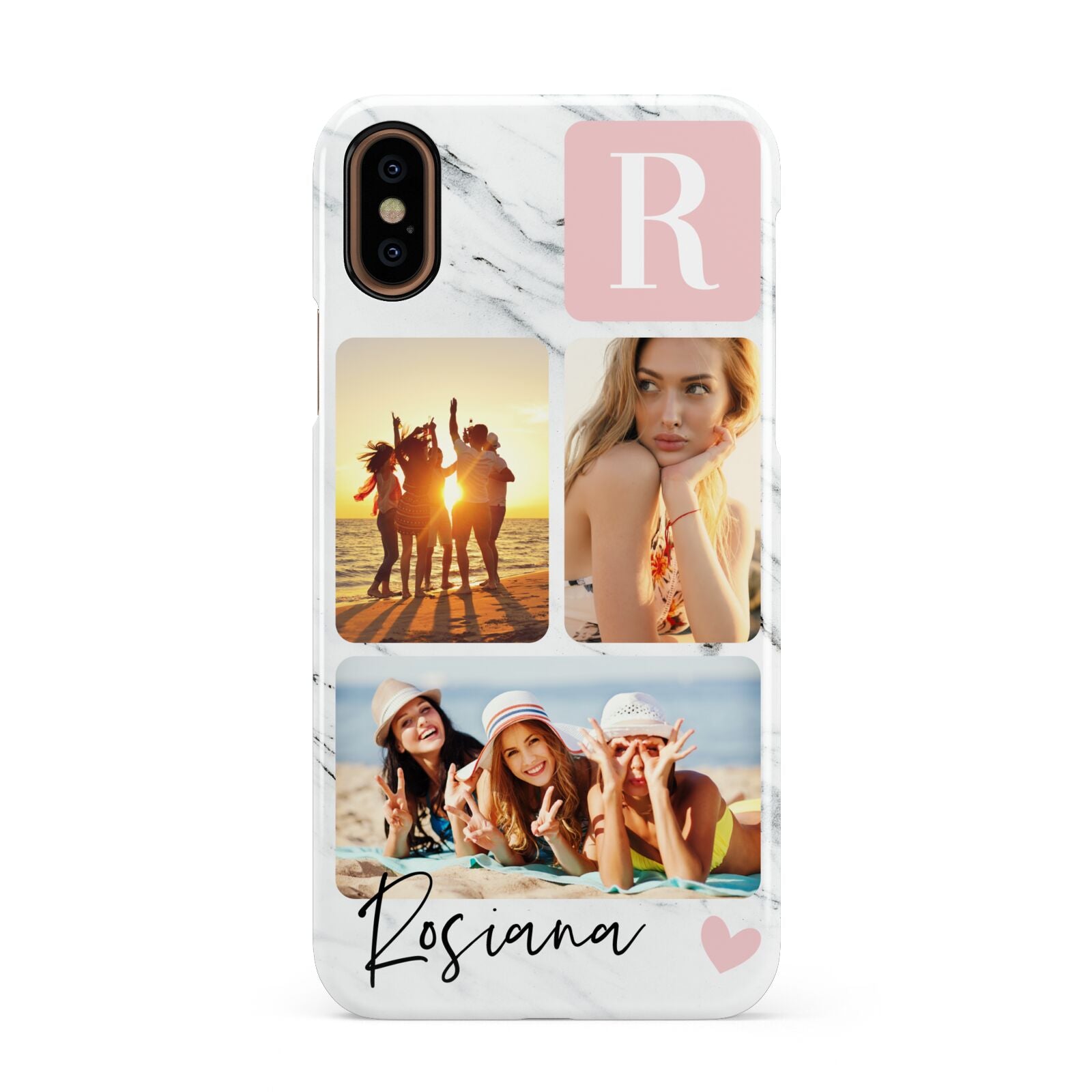 Personalised Three Photo Marble Name Apple iPhone XS 3D Snap Case