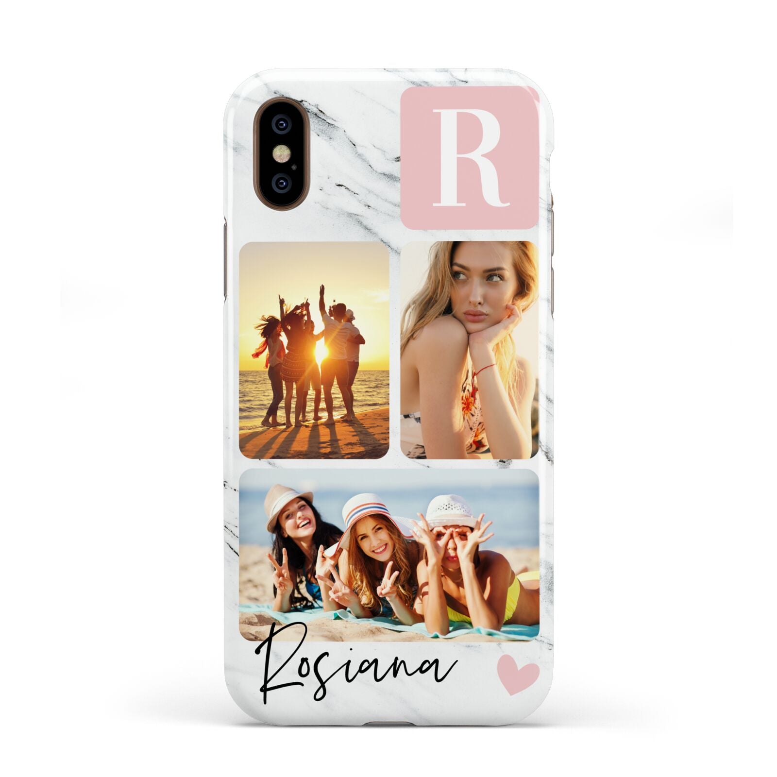 Personalised Three Photo Marble Name Apple iPhone XS 3D Tough