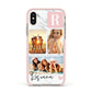 Personalised Three Photo Marble Name Apple iPhone Xs Impact Case Pink Edge on Gold Phone