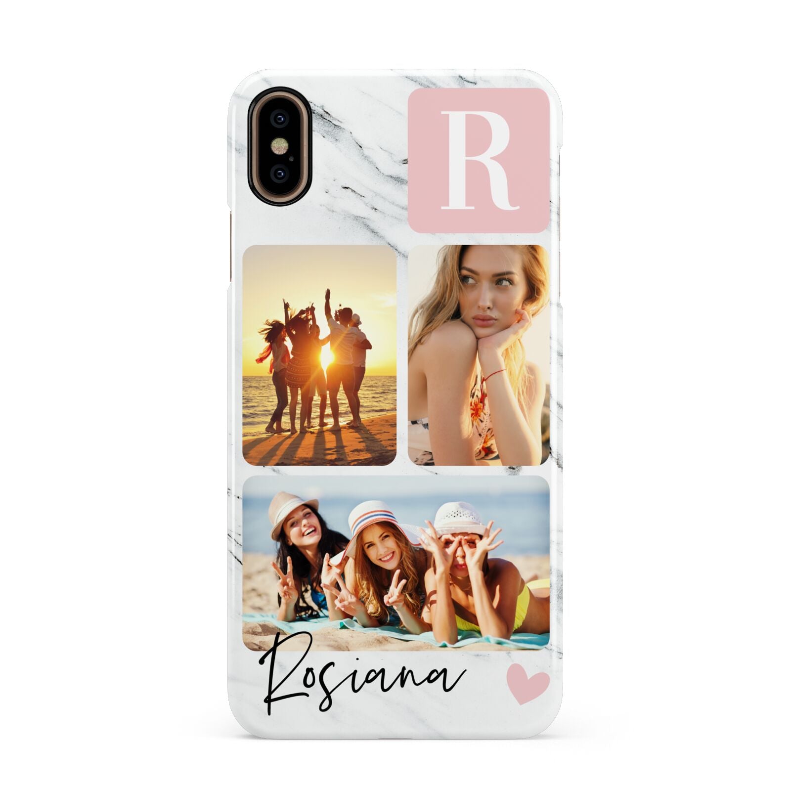 Personalised Three Photo Marble Name Apple iPhone Xs Max 3D Snap Case