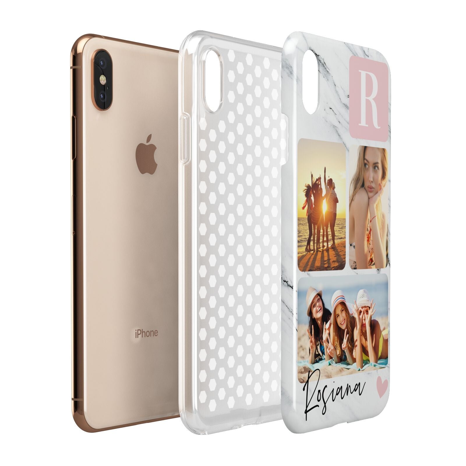 Personalised Three Photo Marble Name Apple iPhone Xs Max 3D Tough Case Expanded View