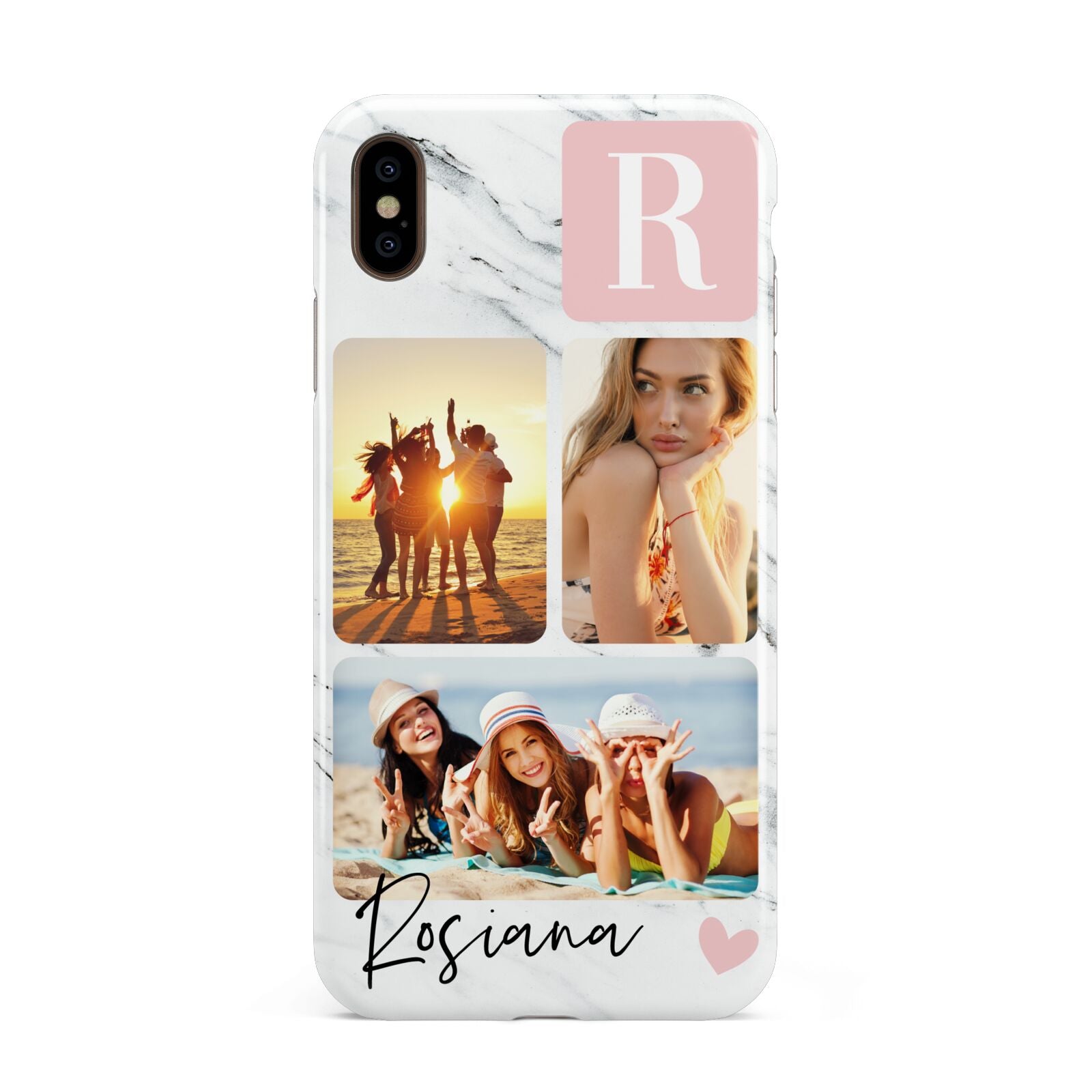 Personalised Three Photo Marble Name Apple iPhone Xs Max 3D Tough Case