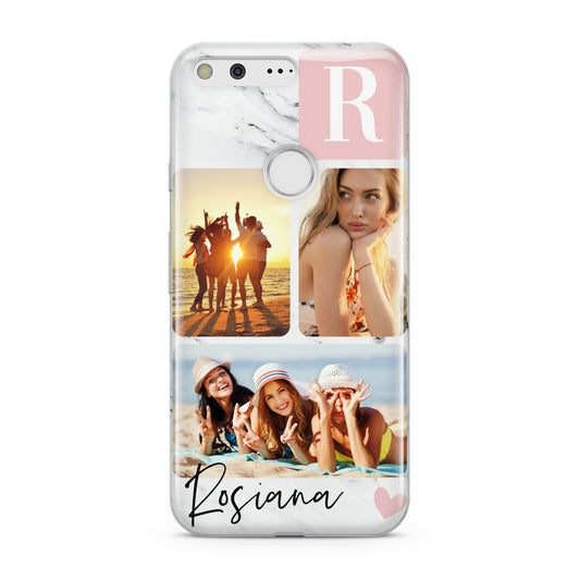 Personalised Three Photo Marble Name Google Pixel Case
