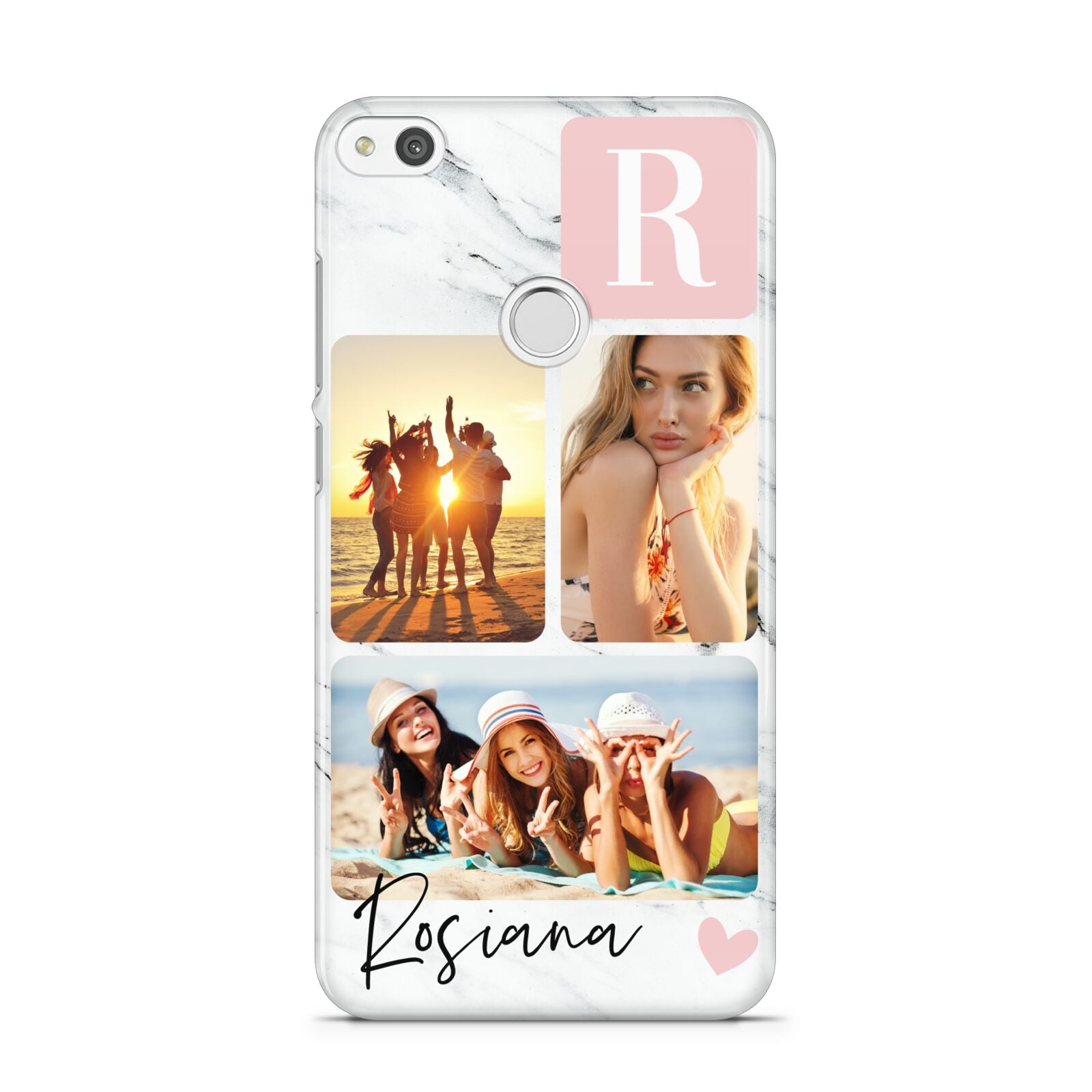 Personalised Three Photo Marble Name Huawei P8 Lite Case