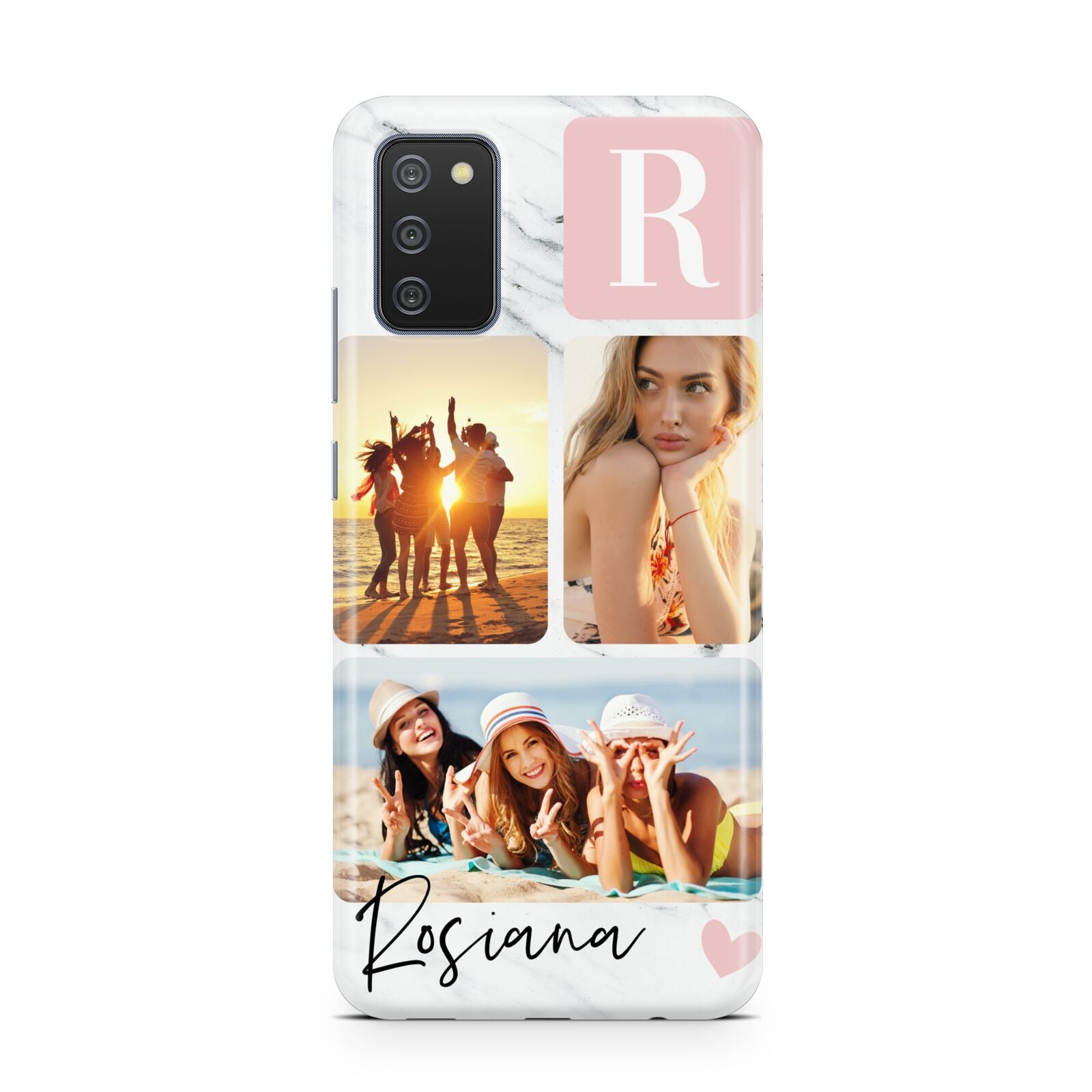 Personalised Three Photo Marble Name Samsung A02s Case