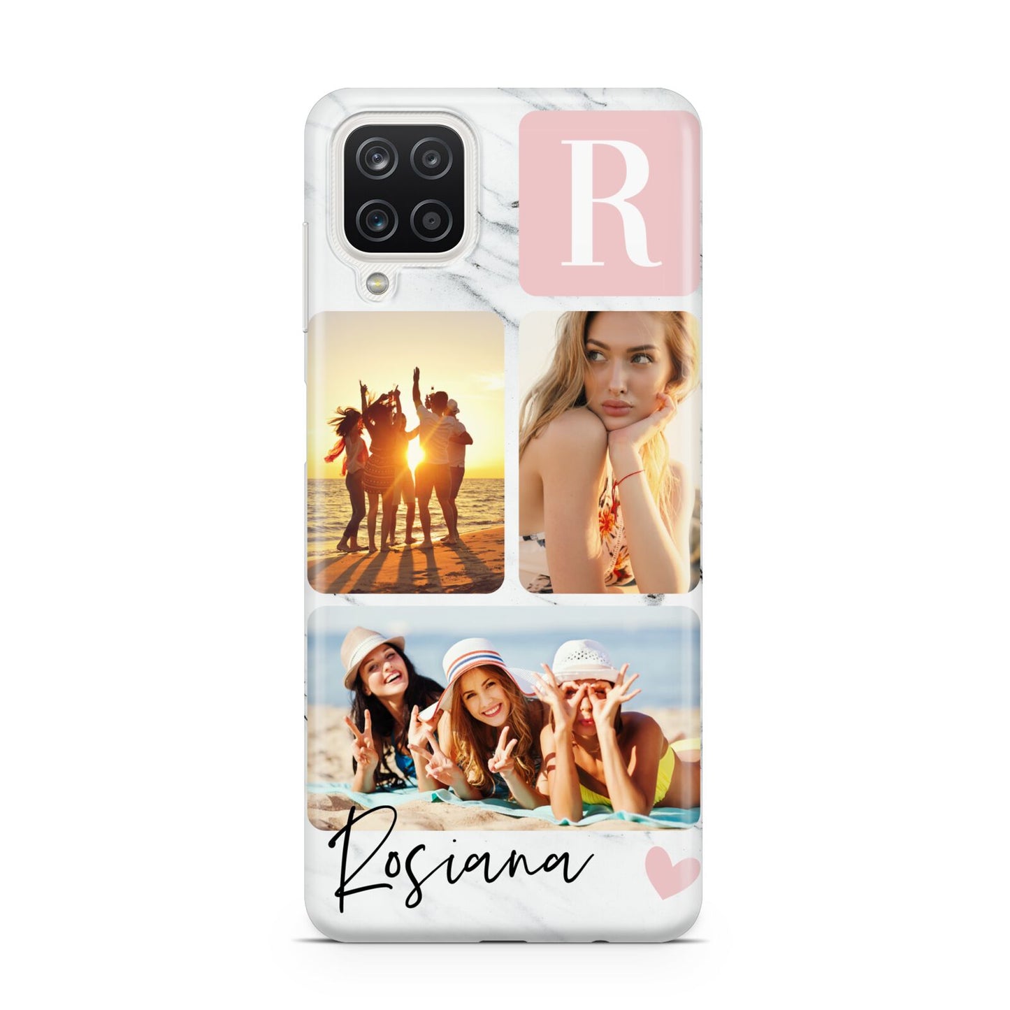 Personalised Three Photo Marble Name Samsung A12 Case