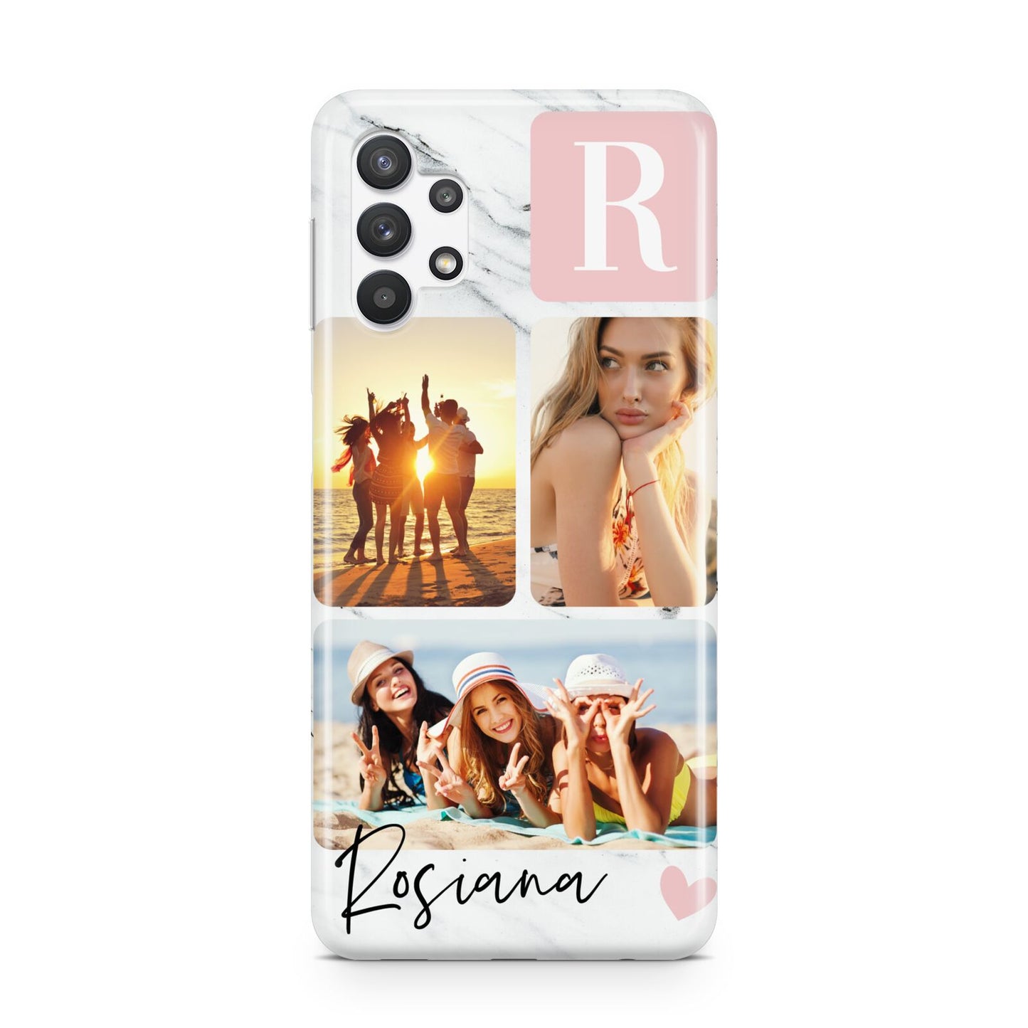 Personalised Three Photo Marble Name Samsung A32 5G Case