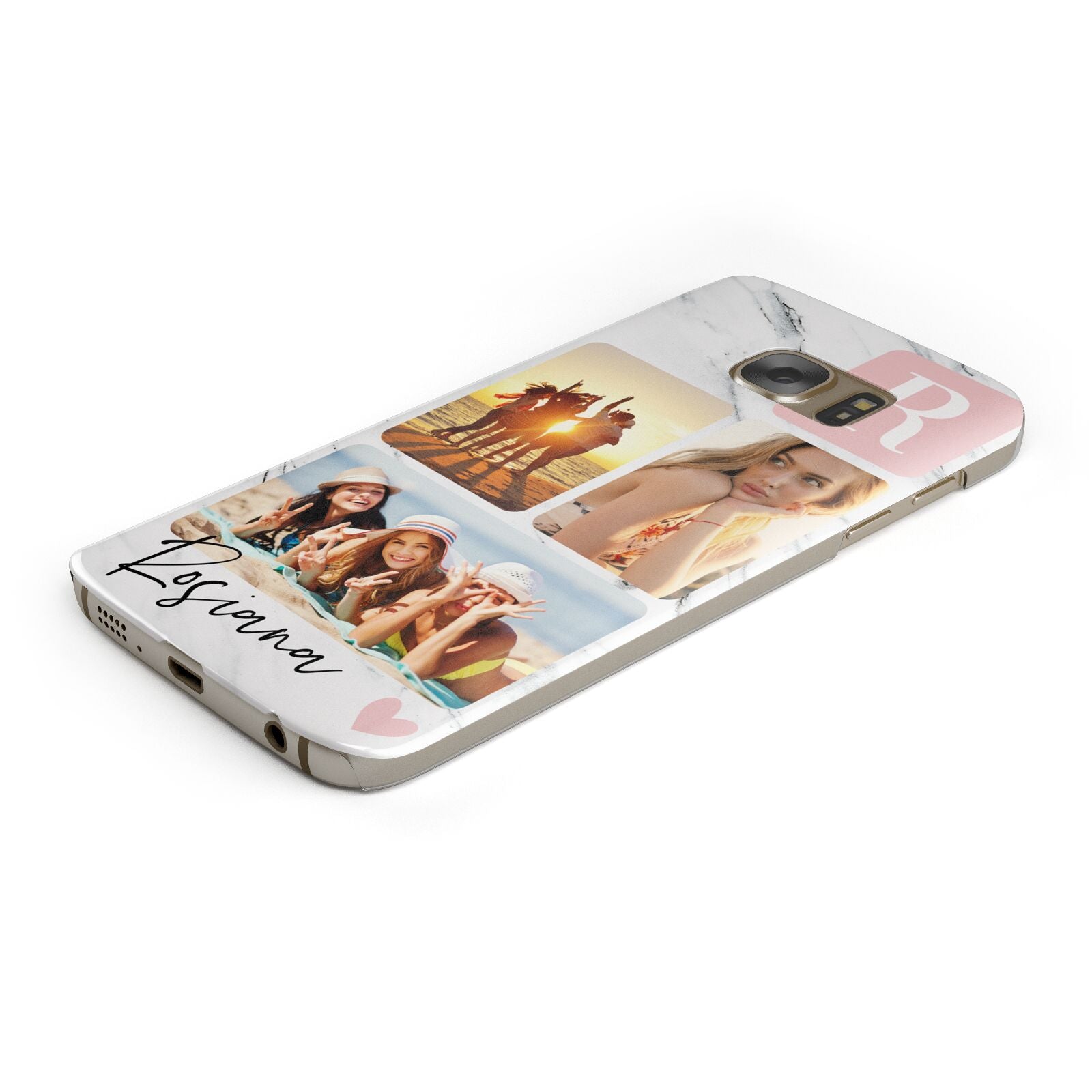 Personalised Three Photo Marble Name Samsung Galaxy Case Bottom Cutout