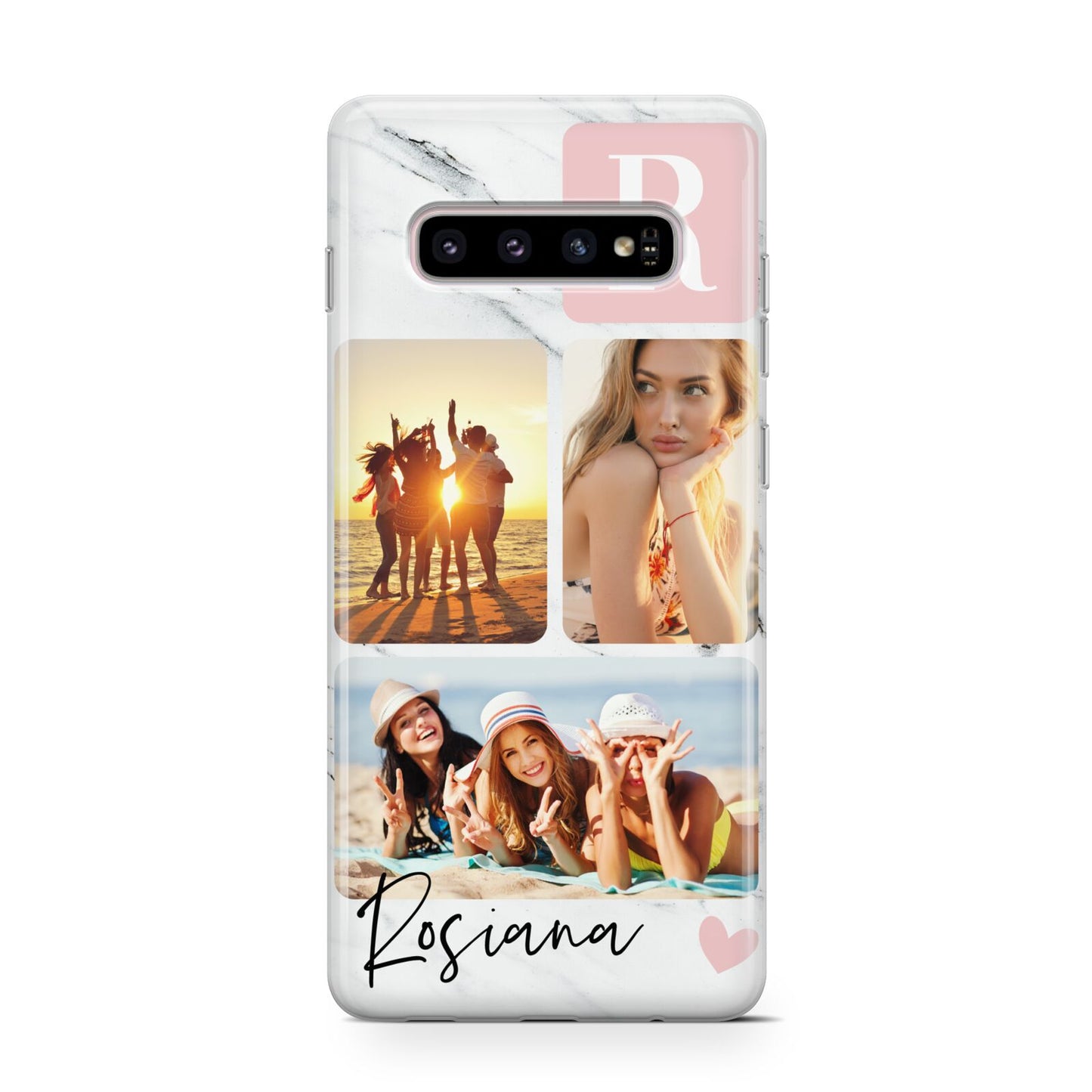Personalised Three Photo Marble Name Samsung Galaxy S10 Case