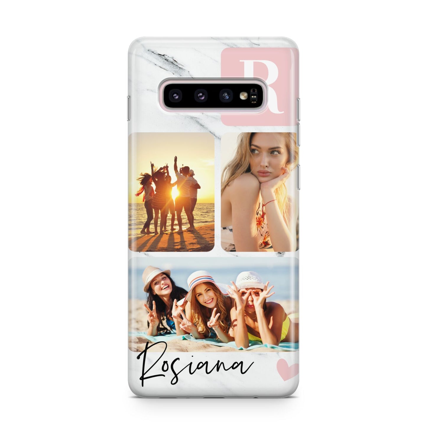 Personalised Three Photo Marble Name Samsung Galaxy S10 Plus Case