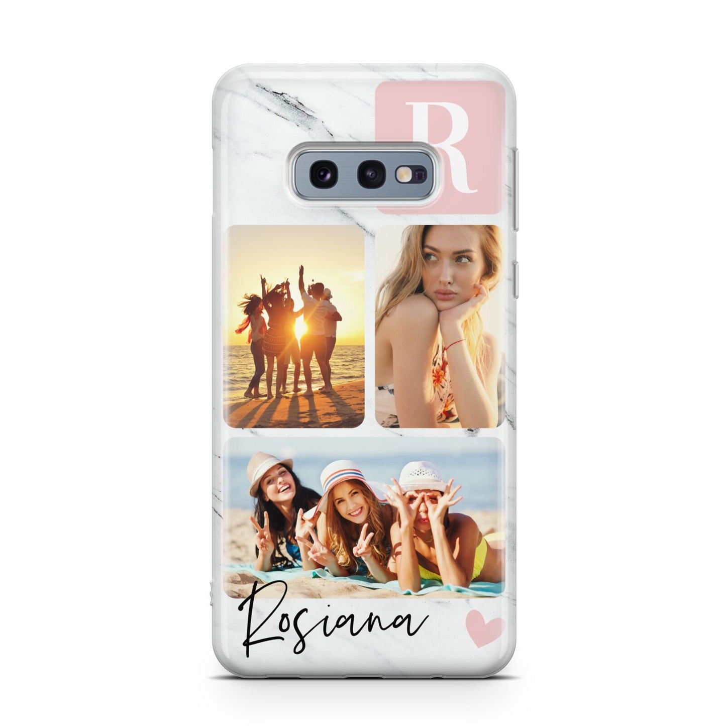 Personalised Three Photo Marble Name Samsung Galaxy S10E Case