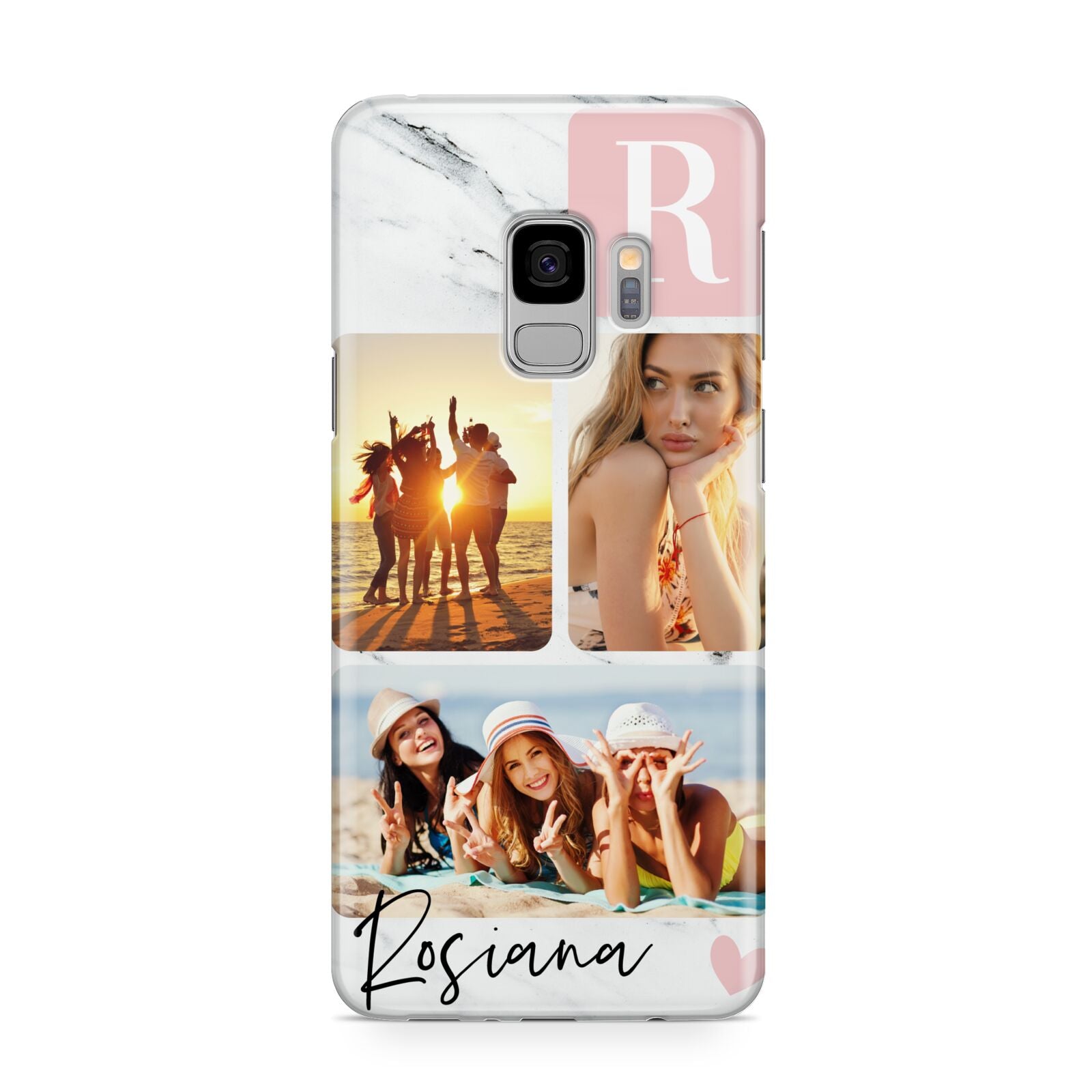 Personalised Three Photo Marble Name Samsung Galaxy S9 Case