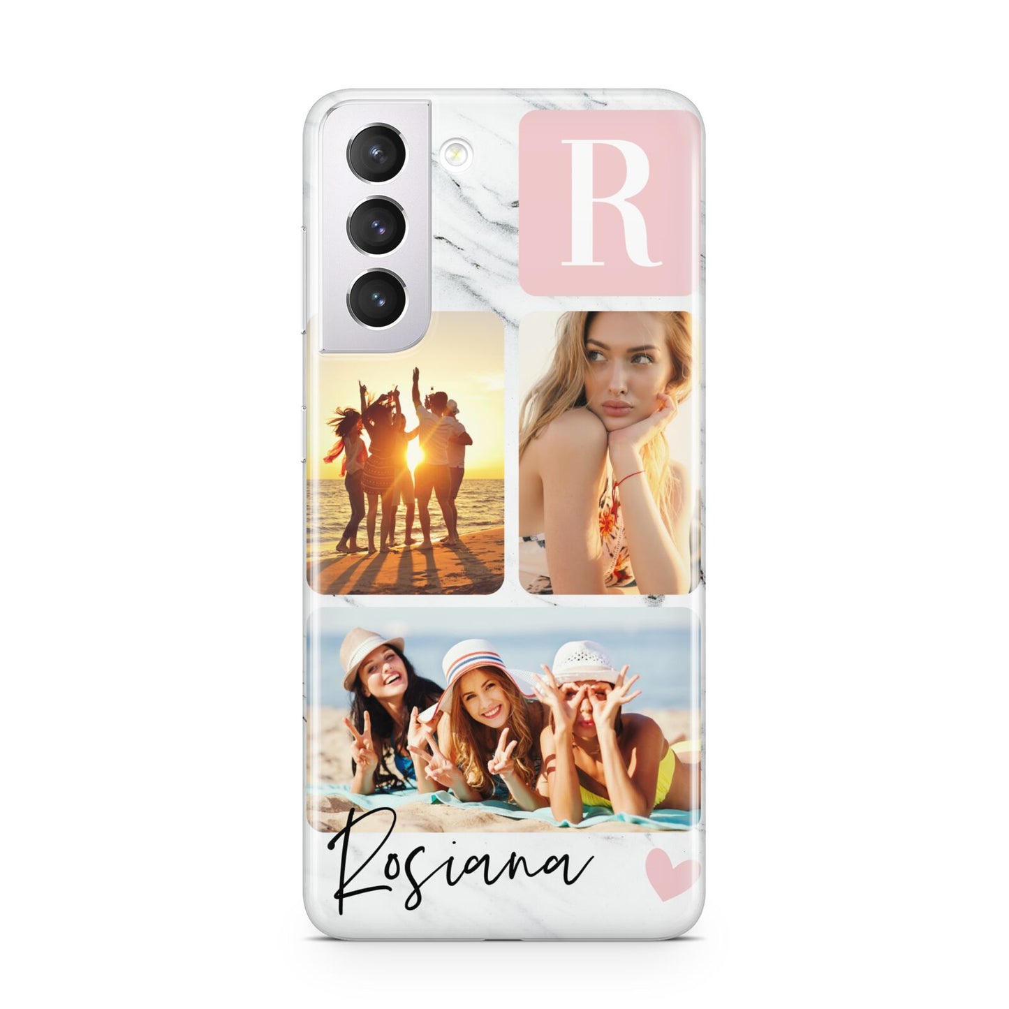 Personalised Three Photo Marble Name Samsung S21 Case