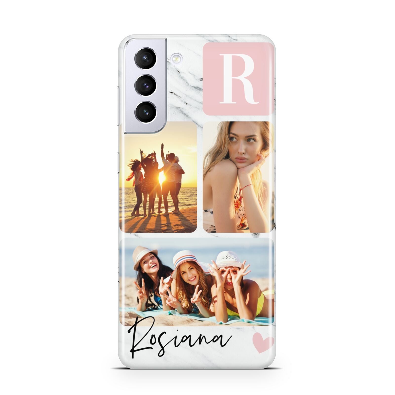 Personalised Three Photo Marble Name Samsung S21 Plus Case