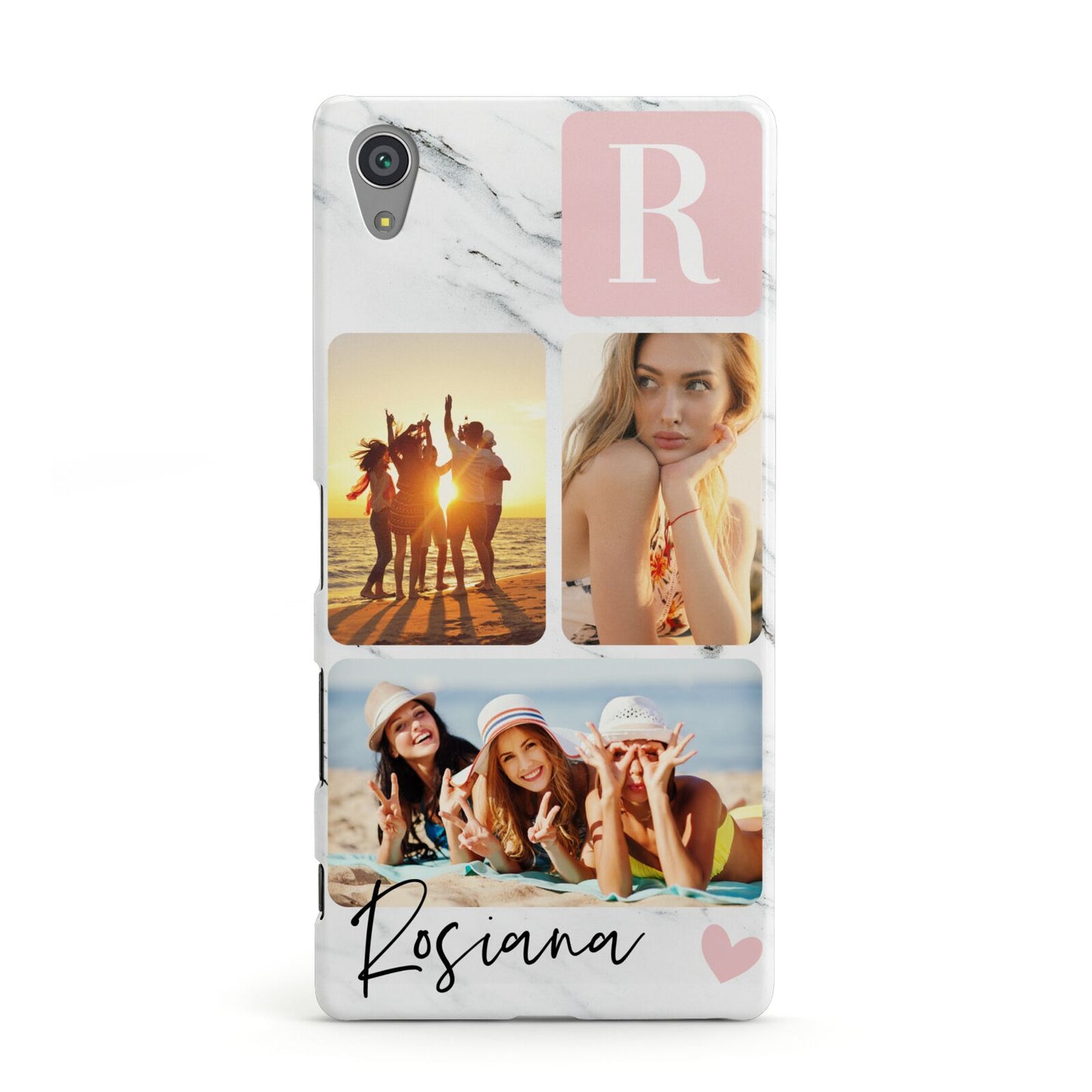 Personalised Three Photo Marble Name Sony Xperia Case