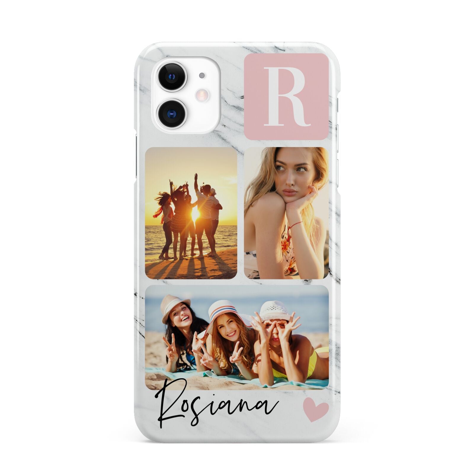 Personalised Three Photo Marble Name iPhone 11 3D Snap Case