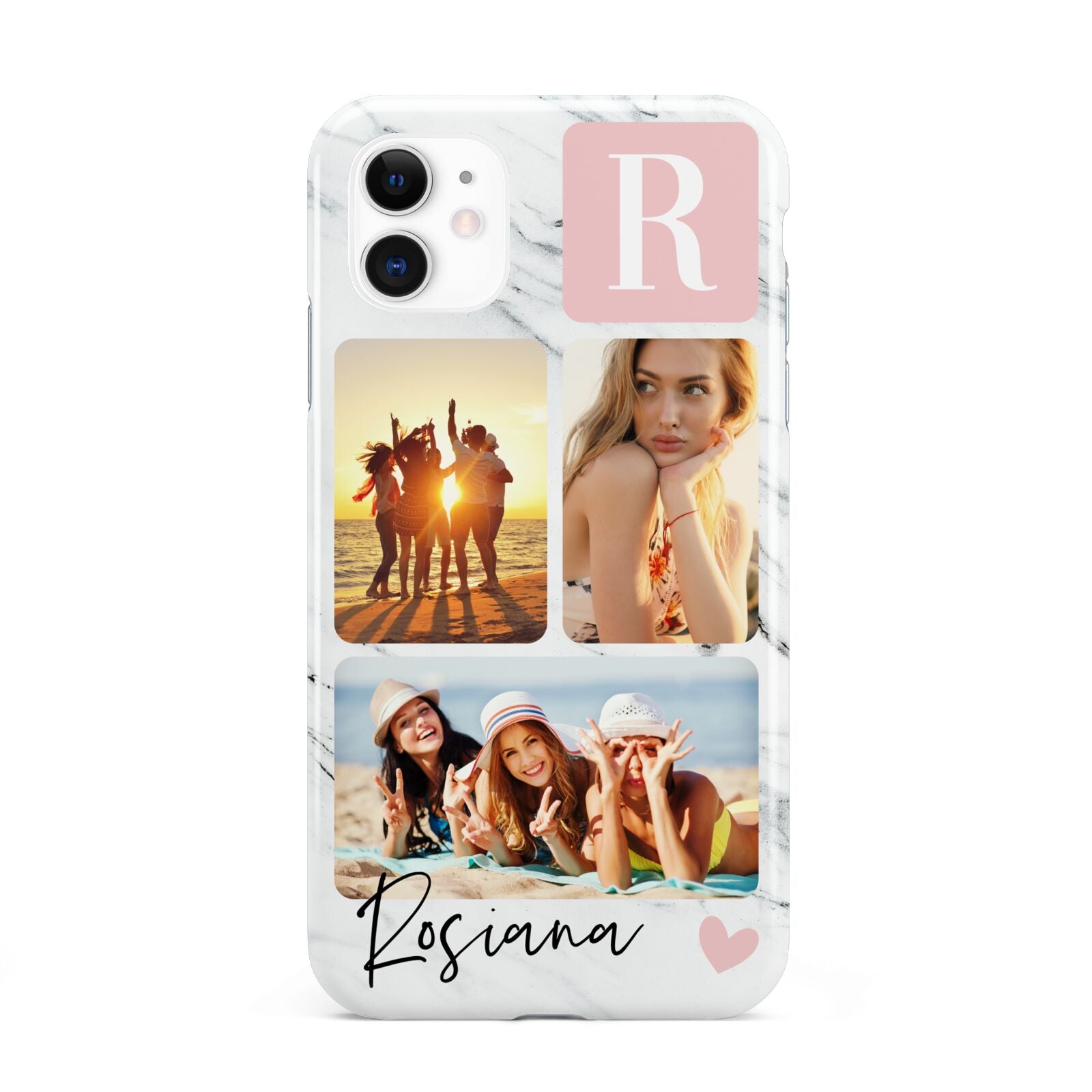 Personalised Three Photo Marble Name iPhone 11 3D Tough Case