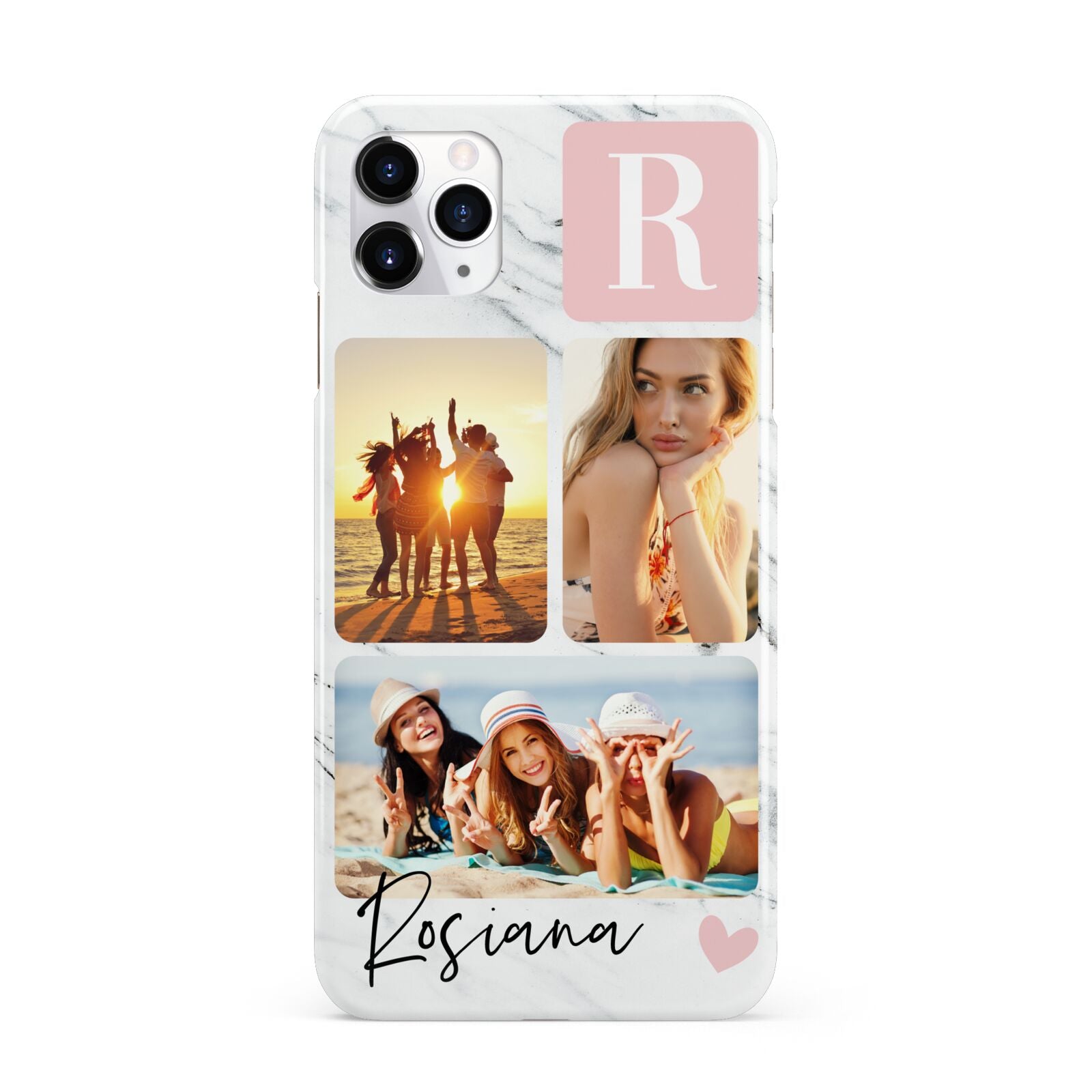 Personalised Three Photo Marble Name iPhone 11 Pro Max 3D Snap Case
