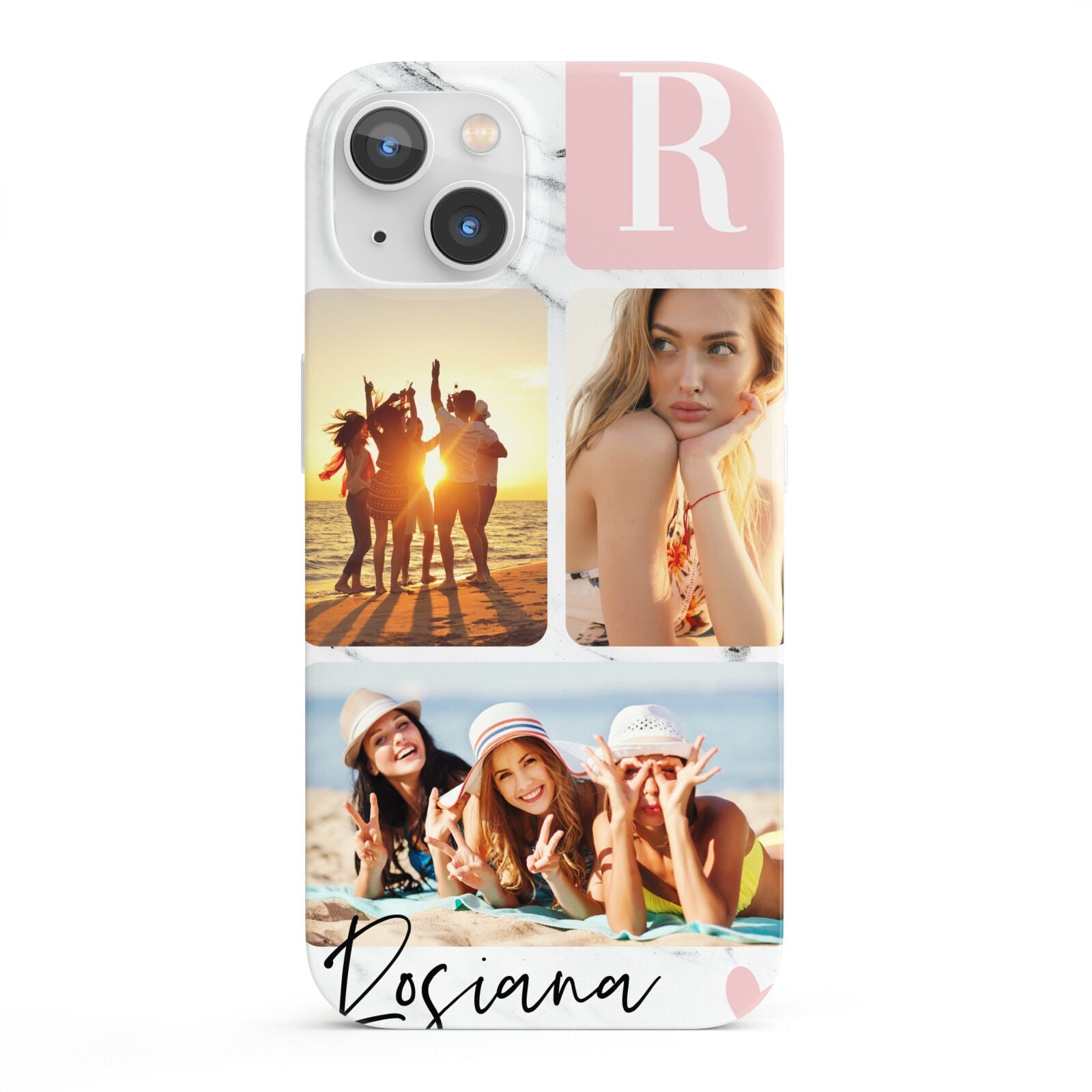 Personalised Three Photo Marble Name iPhone 13 Full Wrap 3D Snap Case