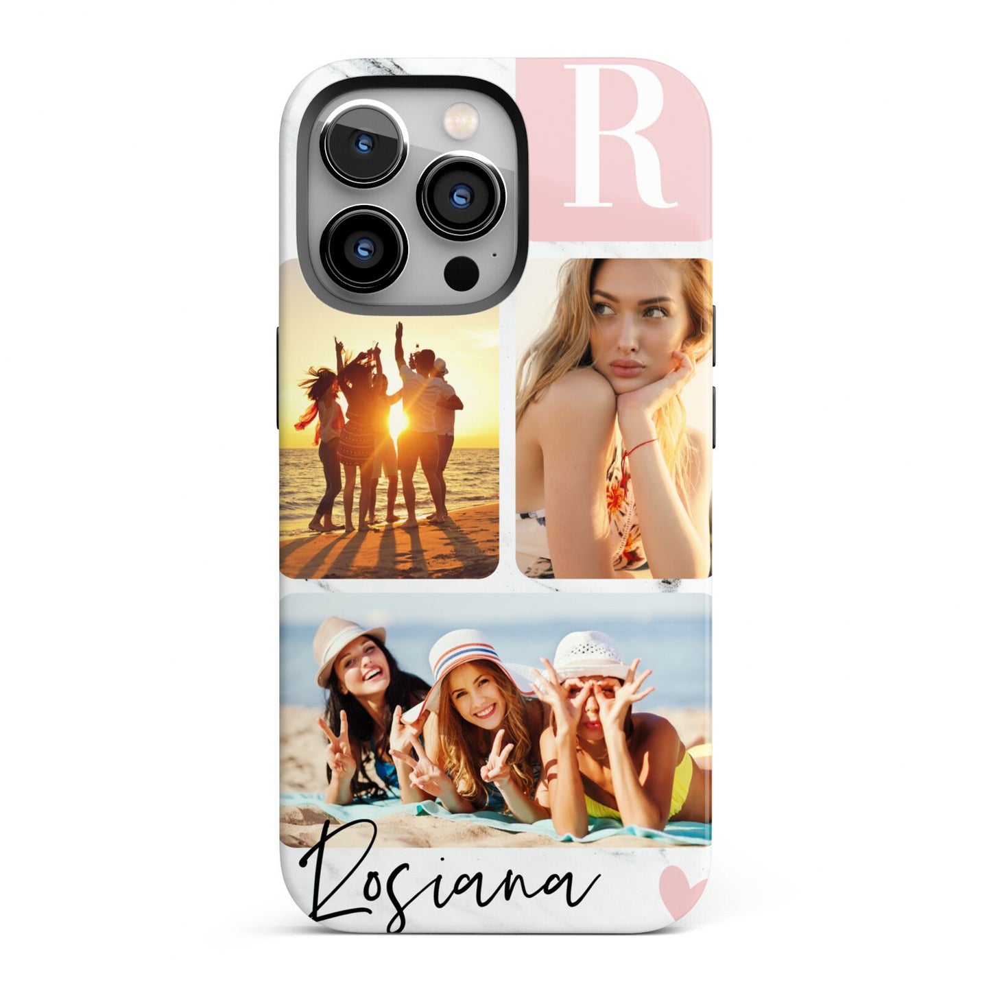 Personalised Three Photo Marble Name iPhone 13 Pro Full Wrap 3D Tough Case