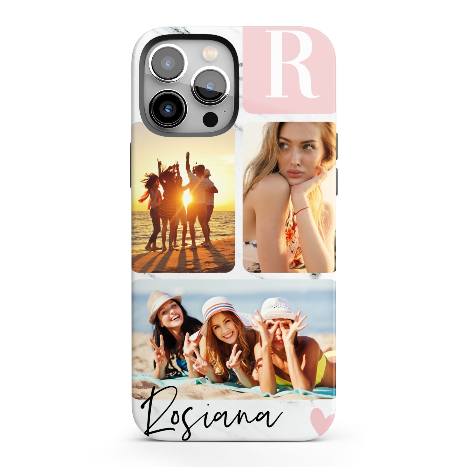 Personalised Three Photo Marble Name iPhone 13 Pro Max Full Wrap 3D Tough Case