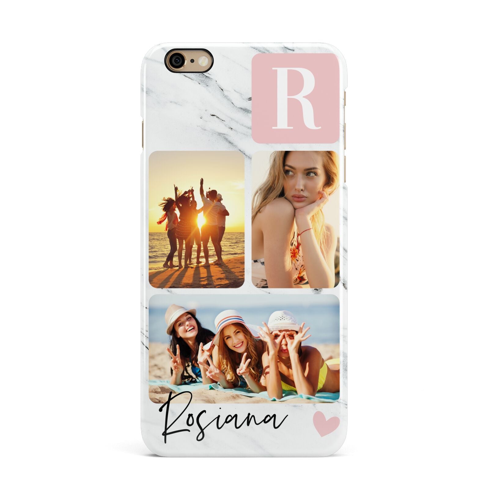 Personalised Three Photo Marble Name iPhone 6 Plus 3D Snap Case on Gold Phone